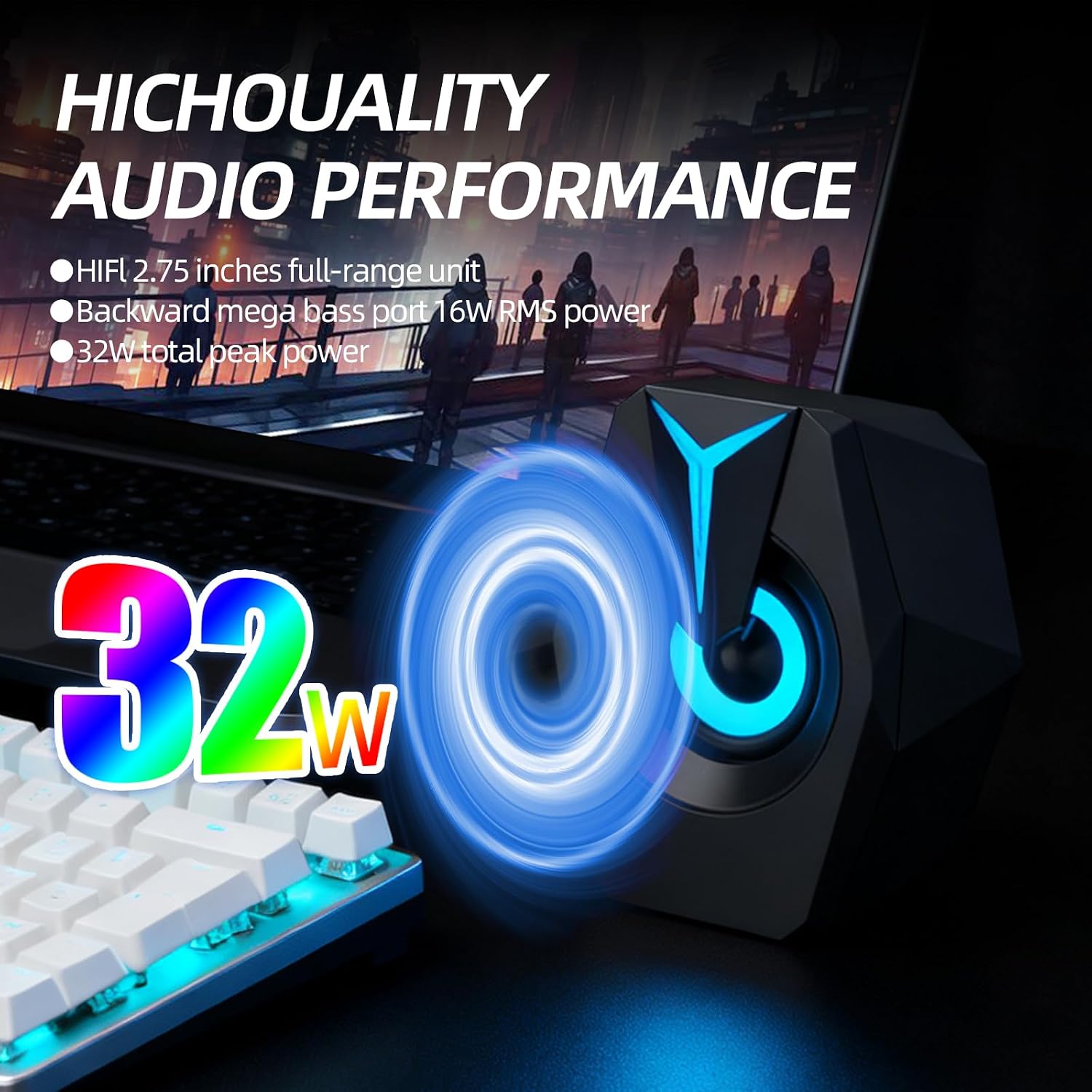 PARLANTES PARA PC ODOPODOP RGB GAMING USB CON CONTROL REMOTO Y LUCES DINÁMICAS NEGRO - 2