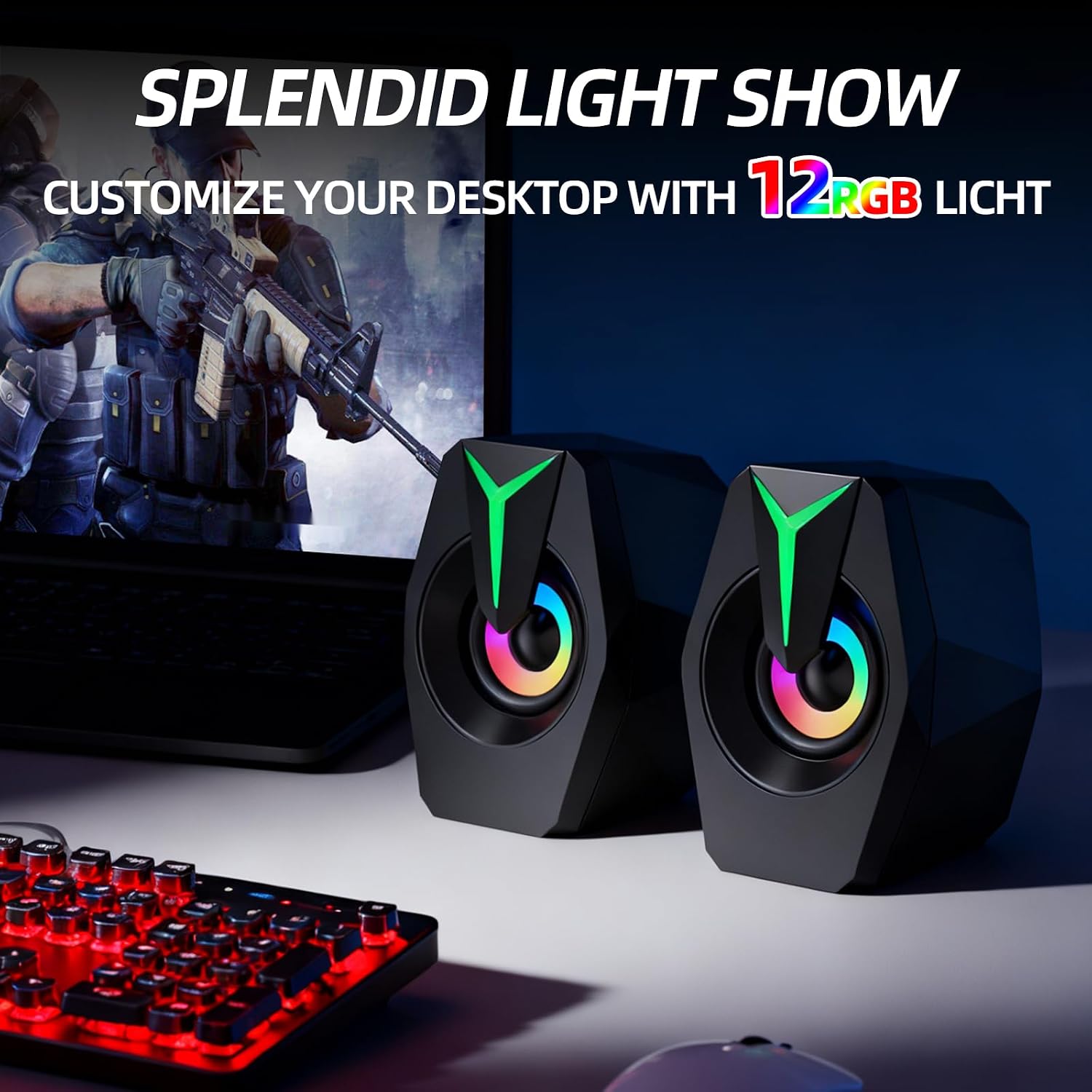 PARLANTES PARA PC ODOPODOP RGB GAMING USB CON CONTROL REMOTO Y LUCES DINÁMICAS NEGRO - 3