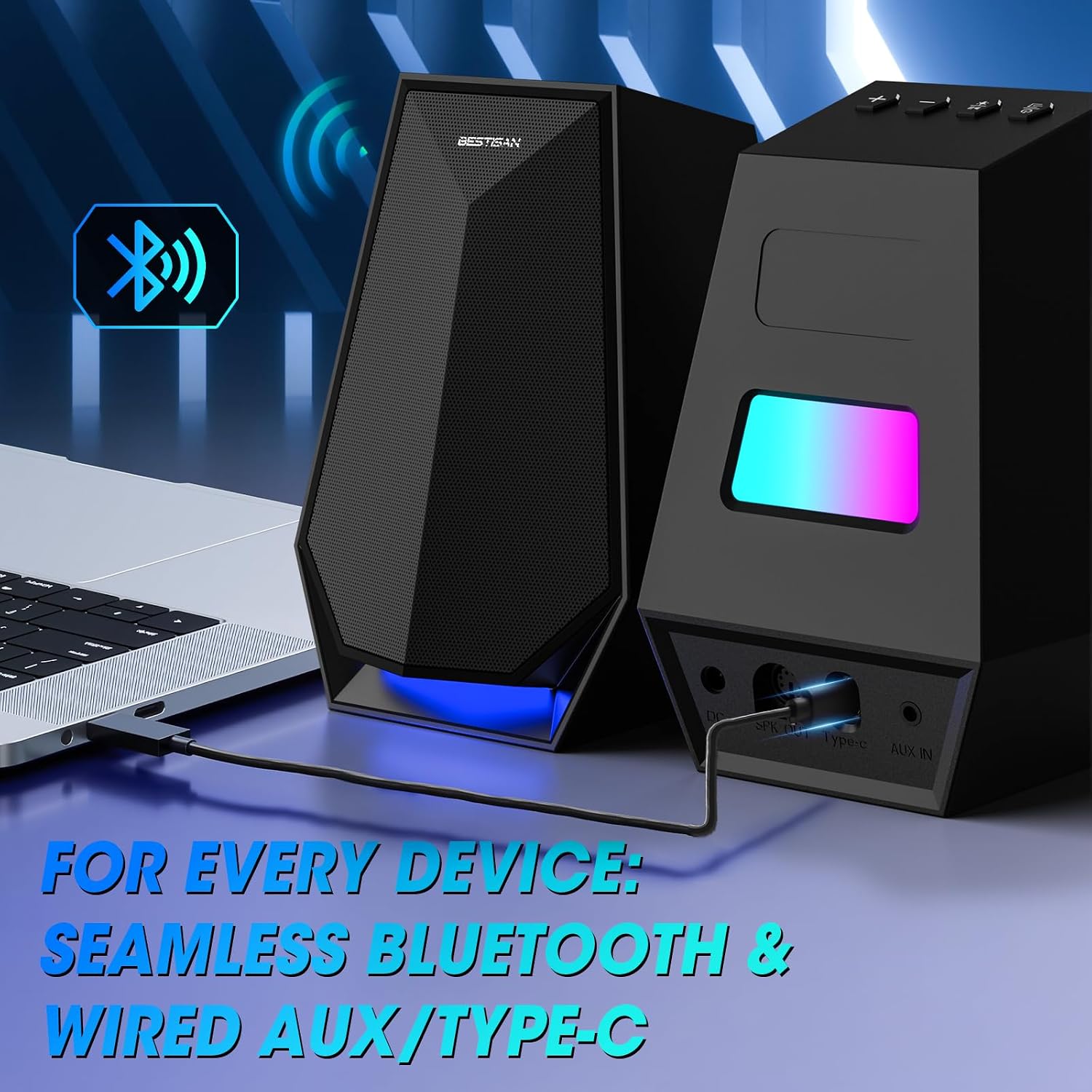 PARLANTES PARA PC BESTISAN GAMING 30W BLUETOOTH AUX TIPO-C - 3