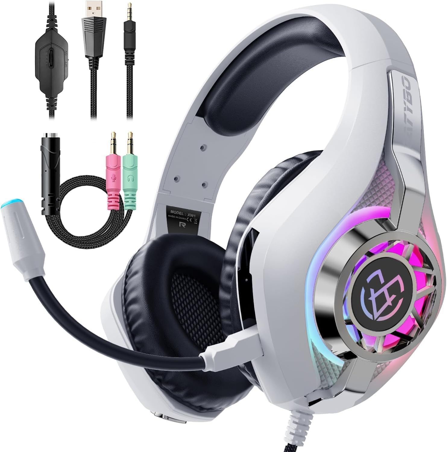 HEADSET GAMING TATYBO PARA PS5 Y PC CON MICRÓFONO CANCELADOR DE RUIDO RGB BLANCO - 1