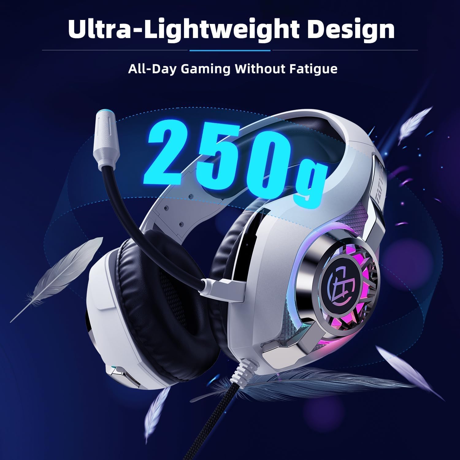 HEADSET GAMING TATYBO PARA PS5 Y PC CON MICRÓFONO CANCELADOR DE RUIDO RGB BLANCO - 4