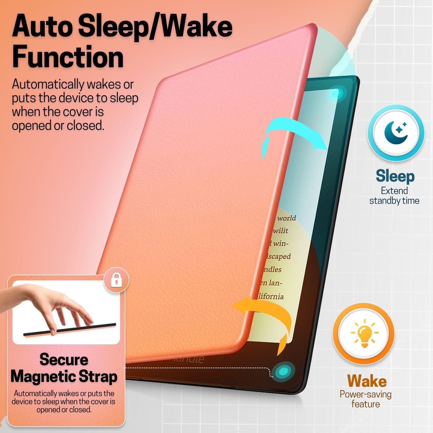 FUNDA PARA KINDLE PAPERWHITE TNP 12ª GENERACIÓN COLORSOFT 7 PULGADAS ROSA NARANJA - 3