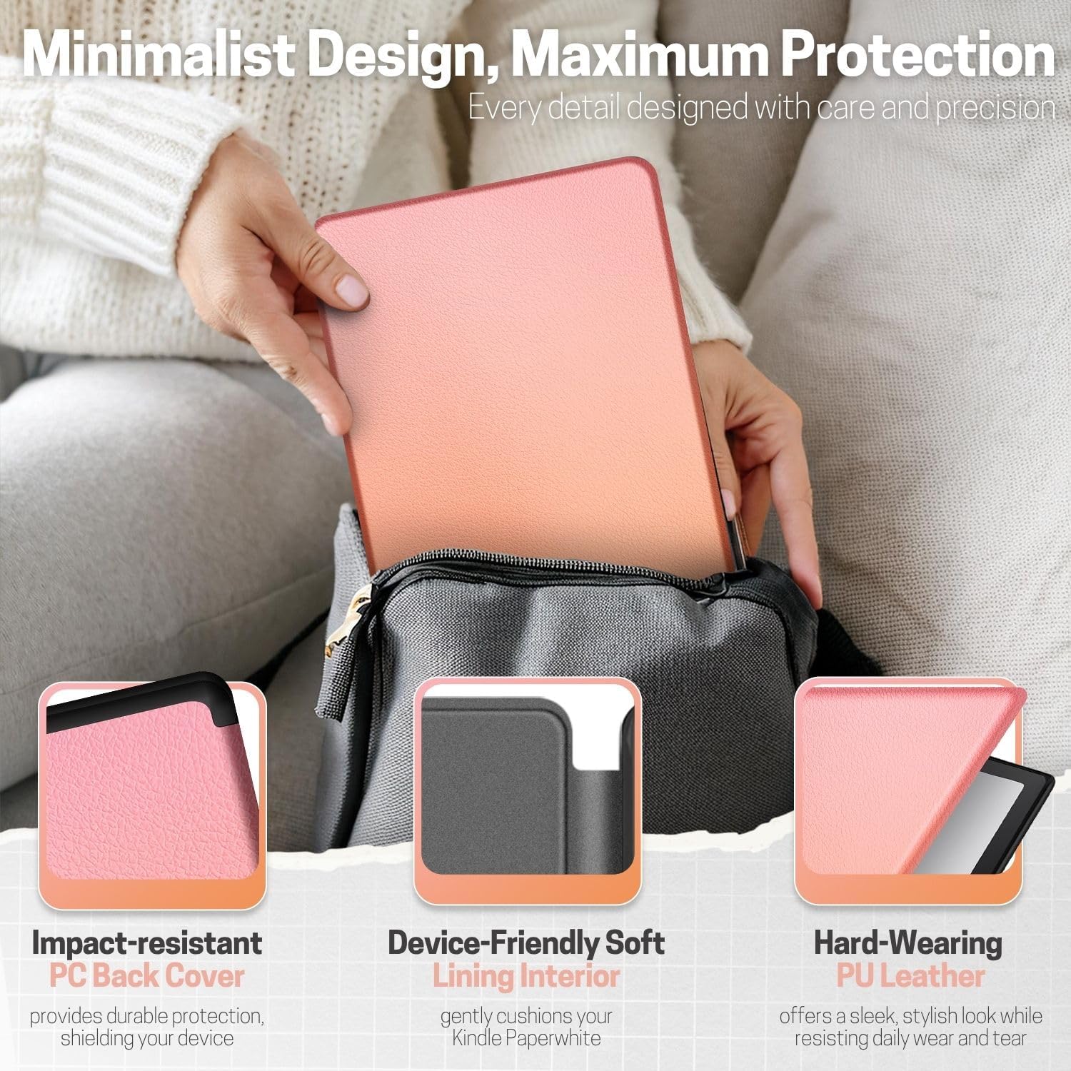 FUNDA PARA KINDLE PAPERWHITE TNP 12ª GENERACIÓN COLORSOFT 7 PULGADAS ROSA NARANJA - 5