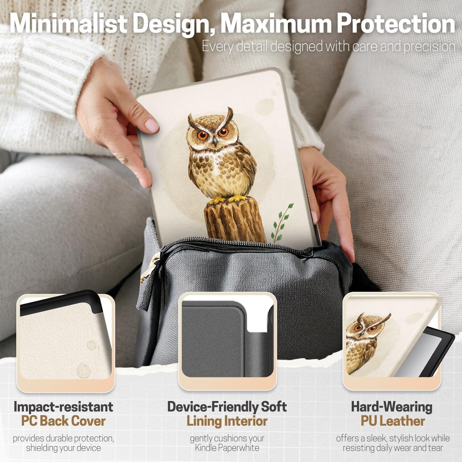 FUNDA PARA KINDLE PAPERWHITE 12ª GENERACIÓN TNP COLORSOFT 7 PULGADAS BÚHO EN EL ÁRBOL - 5