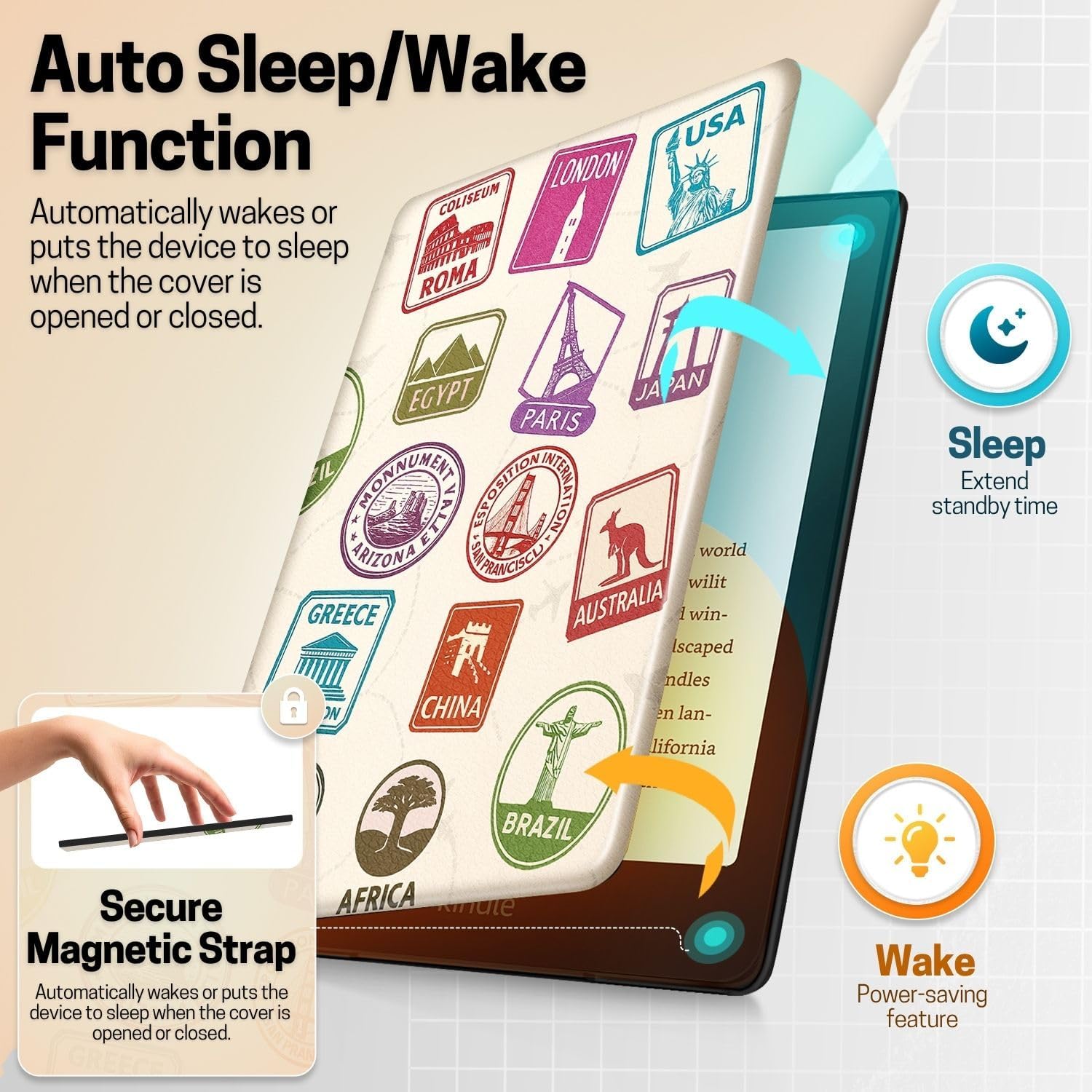 FUNDA TNP PARA KINDLE PAPERWHITE 12ª GENERACIÓN 7 PULGADAS COLORSOFT WORLD STAMP - 3