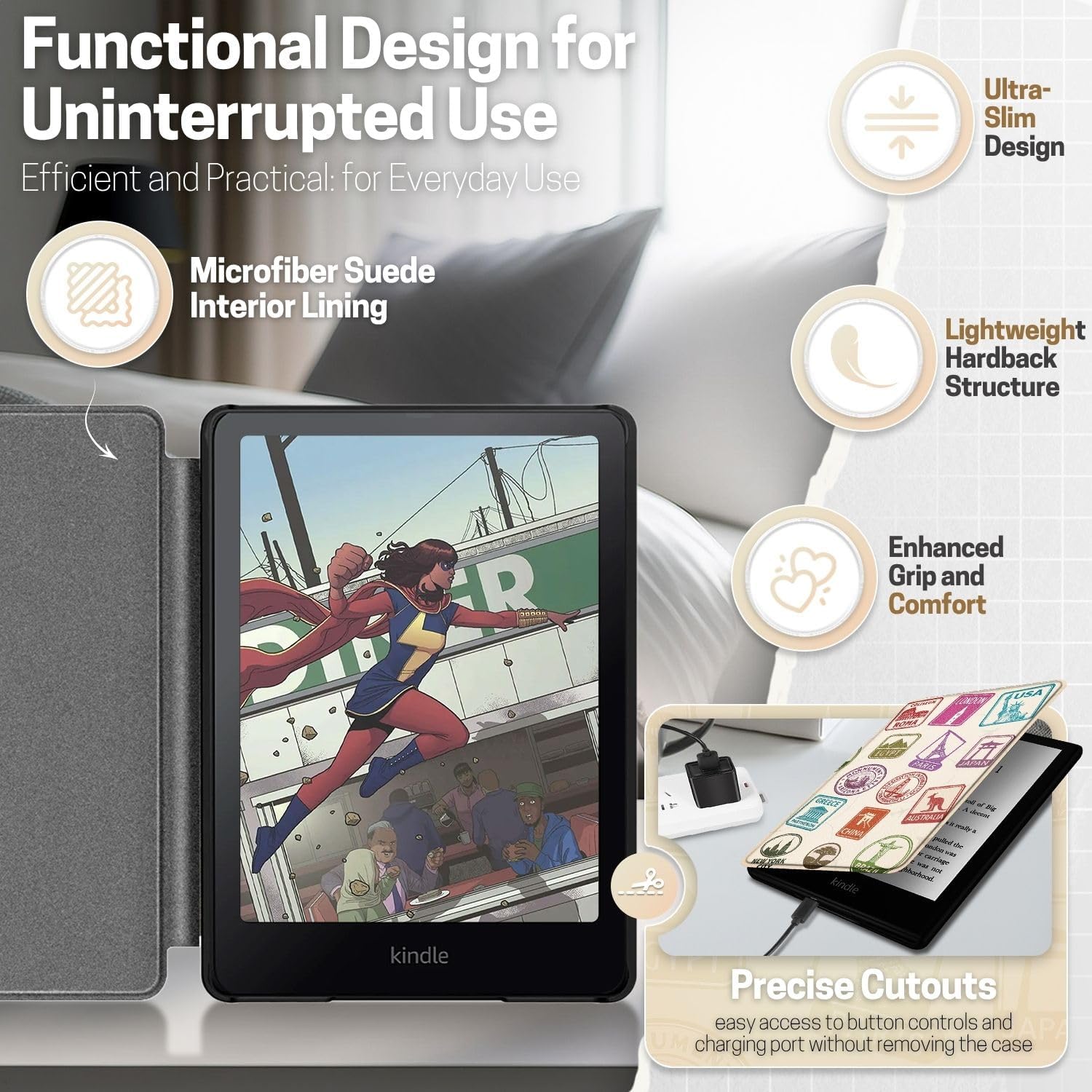 FUNDA TNP PARA KINDLE PAPERWHITE 12ª GENERACIÓN 7 PULGADAS COLORSOFT WORLD STAMP - 4