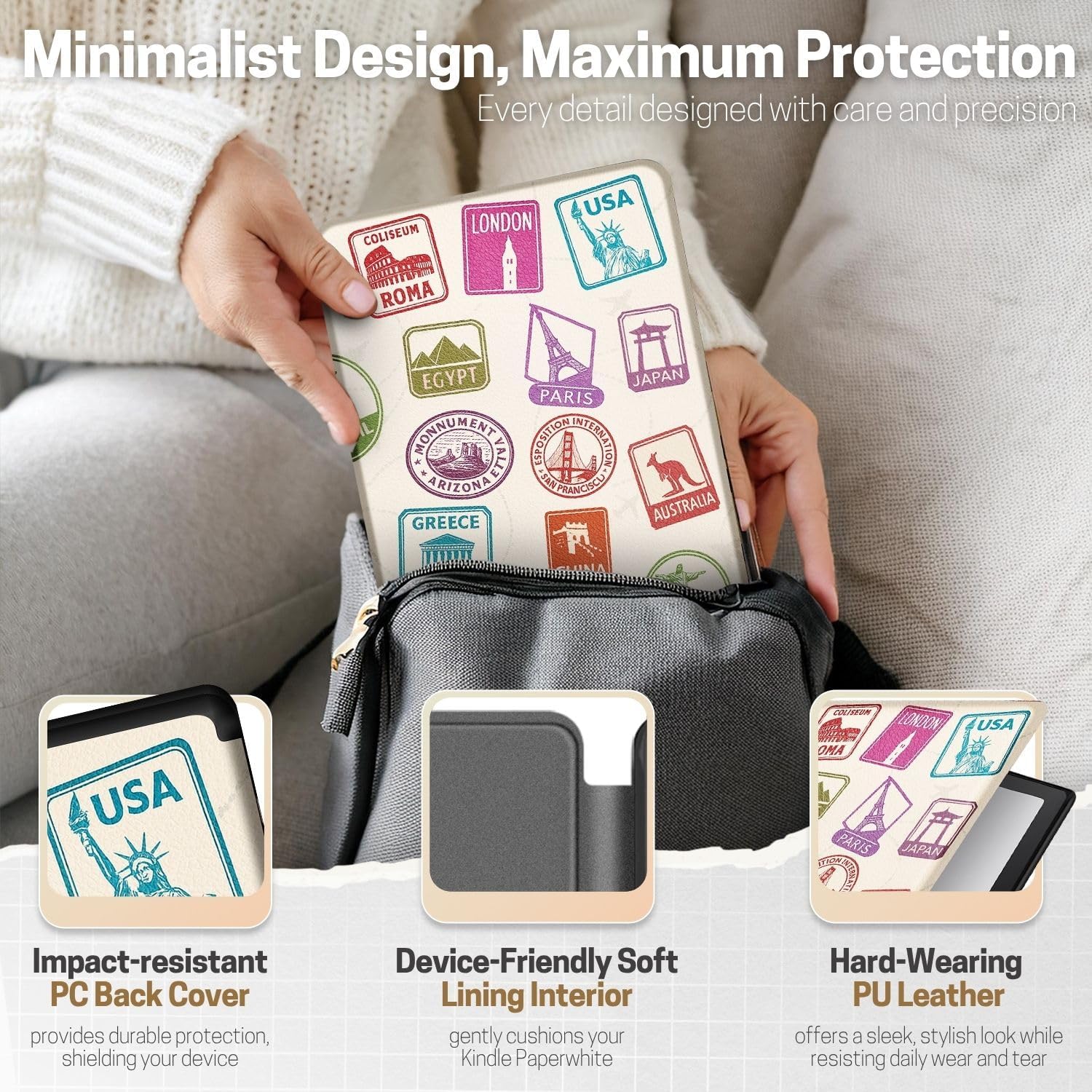 FUNDA TNP PARA KINDLE PAPERWHITE 12ª GENERACIÓN 7 PULGADAS COLORSOFT WORLD STAMP - 5