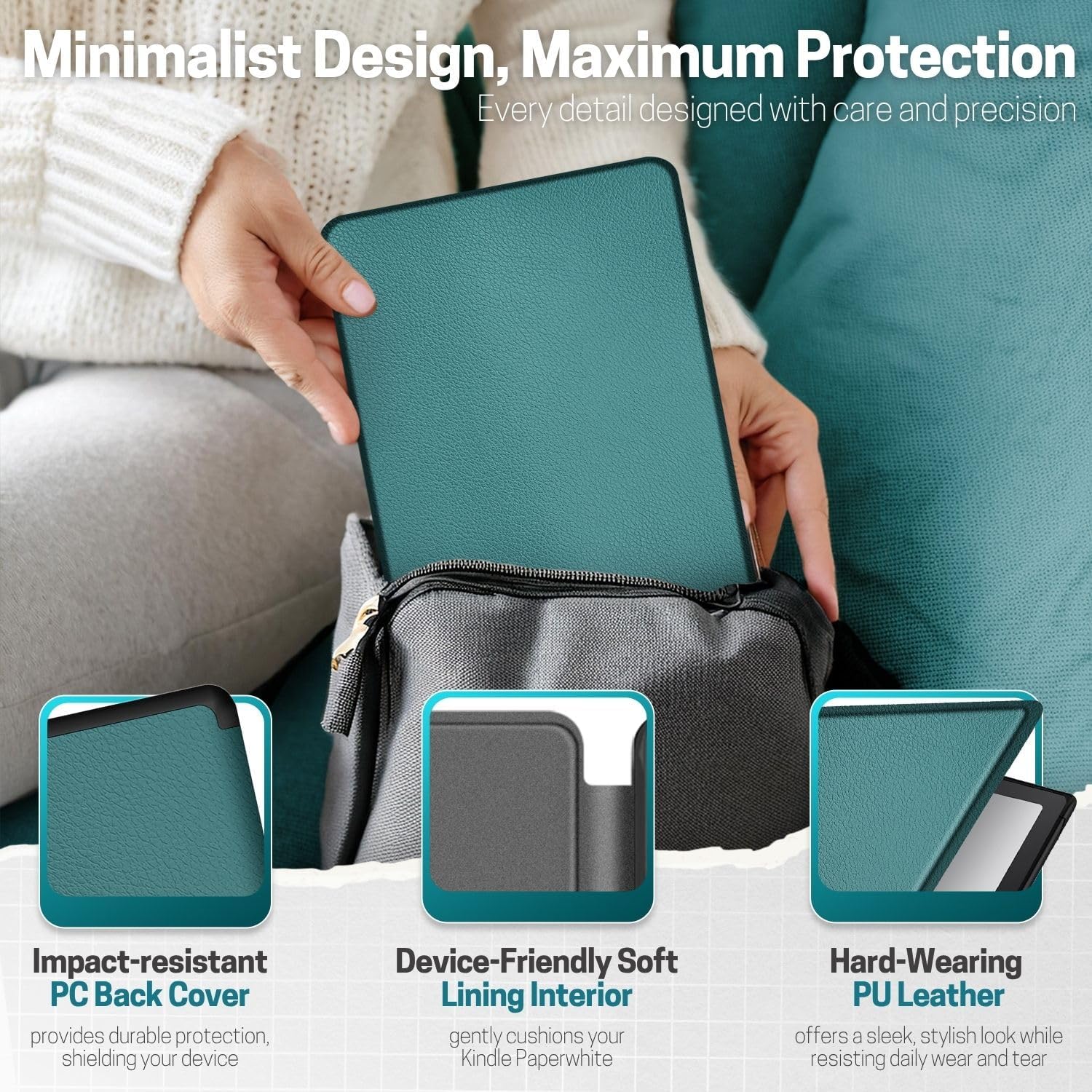 FUNDA PARA KINDLE PAPERWHITE TNP 12ª GENERACIÓN COLORSOFT 7 PULGADAS VERDE OSCURO - 5