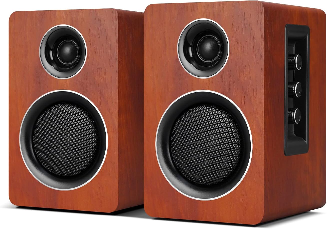 PARLANTES DE COMPUTADORA ZQMMSPK BLUETOOTH 5.3 USB-C AUX RCA WOOFER 3.5 PULGADAS MARRÓN - 1