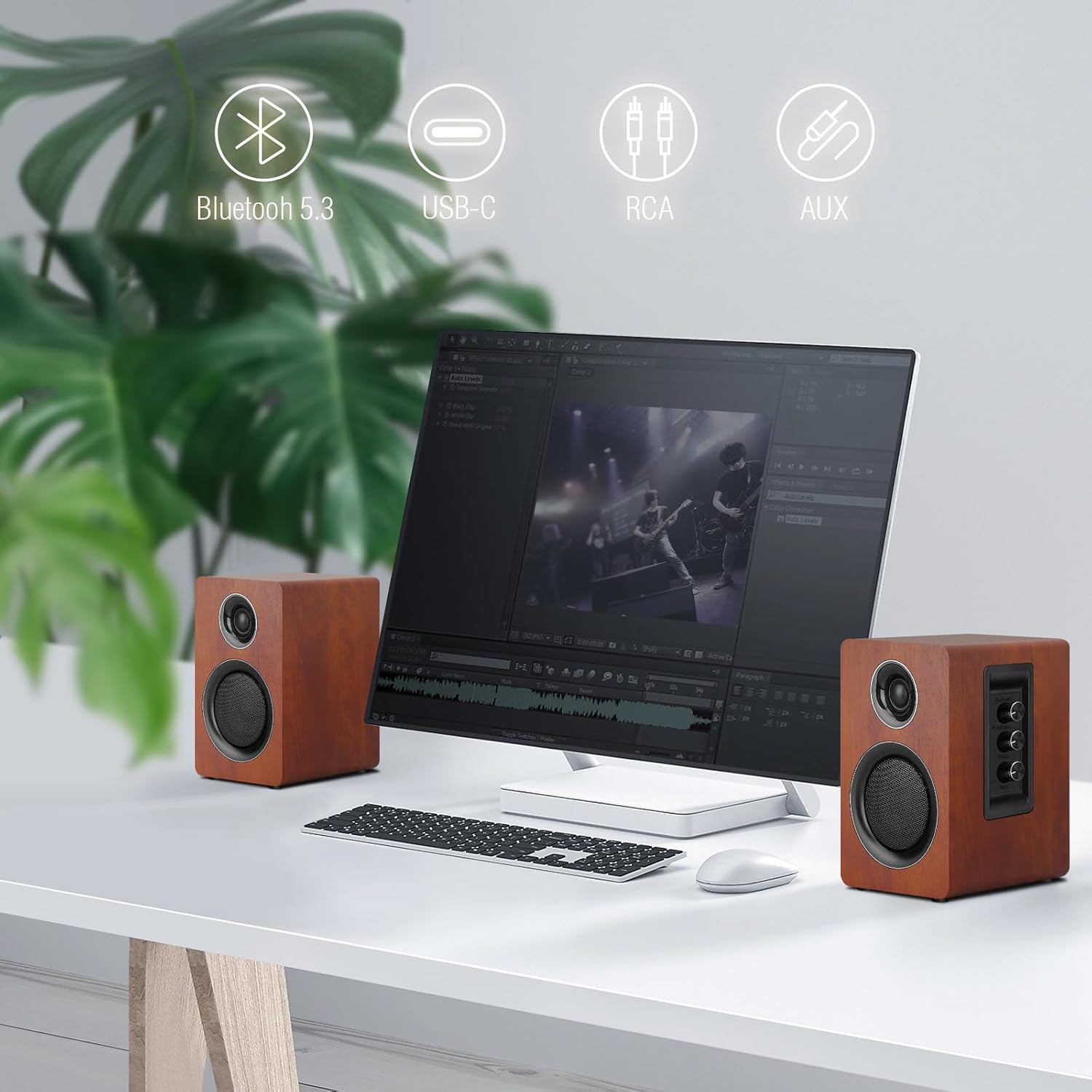 PARLANTES DE COMPUTADORA ZQMMSPK BLUETOOTH 5.3 USB-C AUX RCA WOOFER 3.5 PULGADAS MARRÓN - 5
