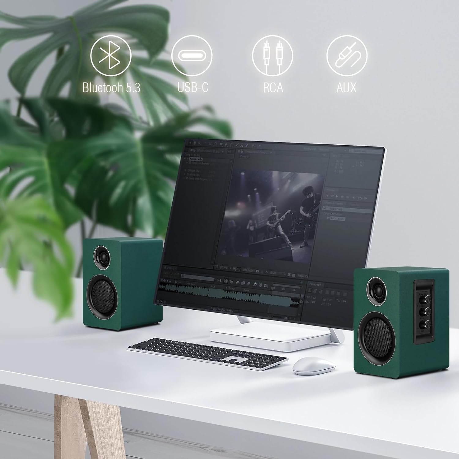 PARLANTES DE COMPUTADORA ZQMMSPK BLUETOOTH 5.3 USB-C AUX RCA 3.5 PULGADAS VERDE - 5