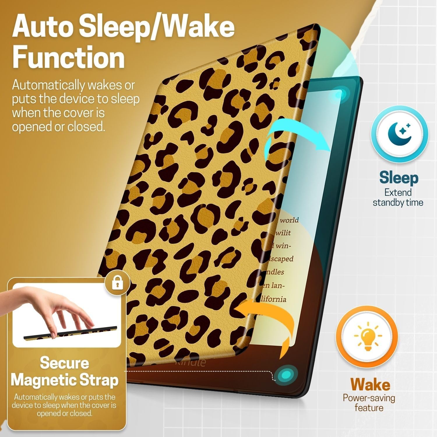 FUNDA PARA KINDLE PAPERWHITE TNP 12ª GENERACIÓN COLORSOFT 7 PULGADAS AMARILLO LEOPARDO - 3