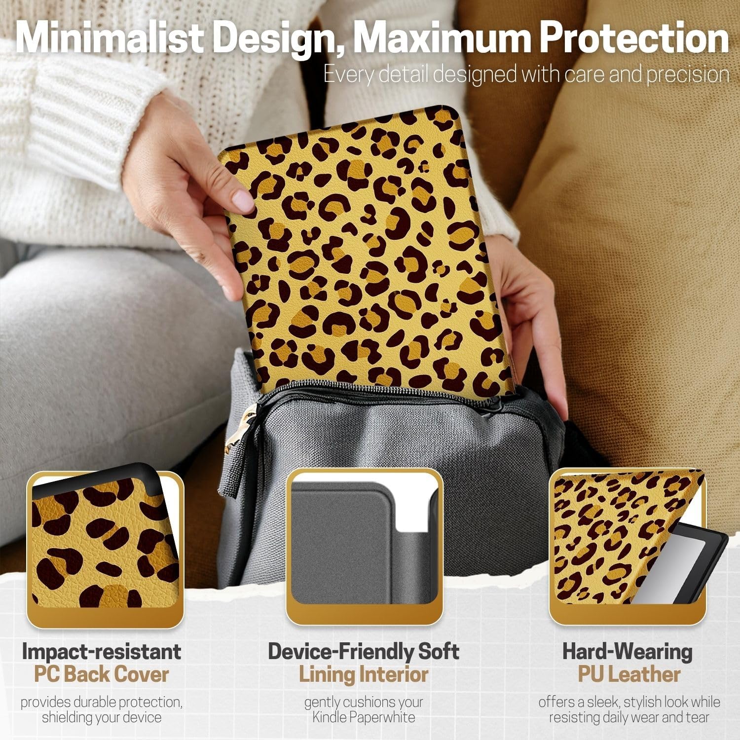 FUNDA PARA KINDLE PAPERWHITE TNP 12ª GENERACIÓN COLORSOFT 7 PULGADAS AMARILLO LEOPARDO - 5