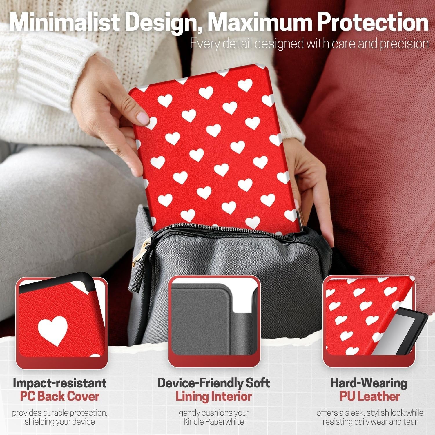 FUNDA TNP PARA KINDLE PAPERWHITE 12ª GENERACIÓN 7 PULGADAS COLORSOFT BLANCO CORAZÓN - 5