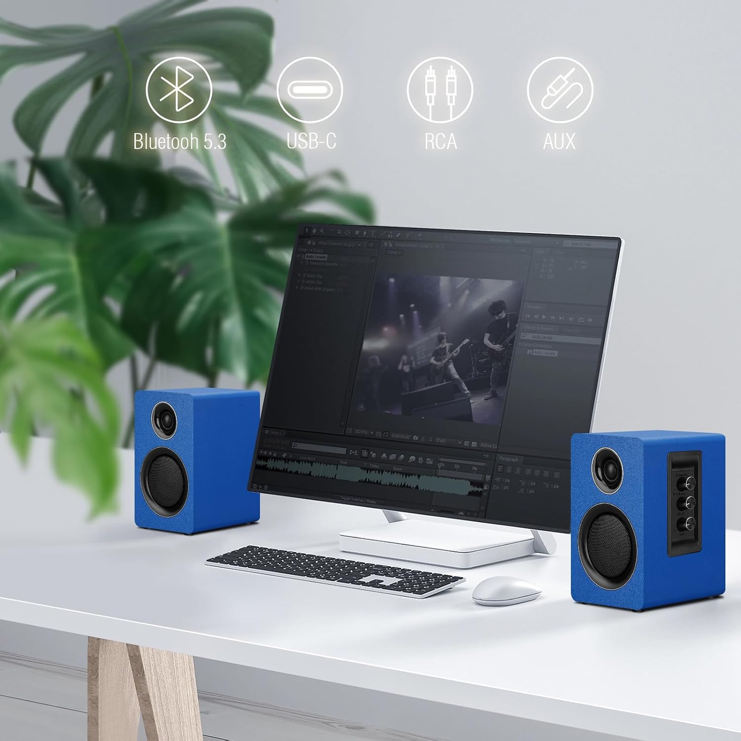 PARLANTES DE COMPUTADORA ZQMMSPK BLUETOOTH 5.3 USB-C AUX RCA WOOFER 3.5 PULGADAS AZUL - 5