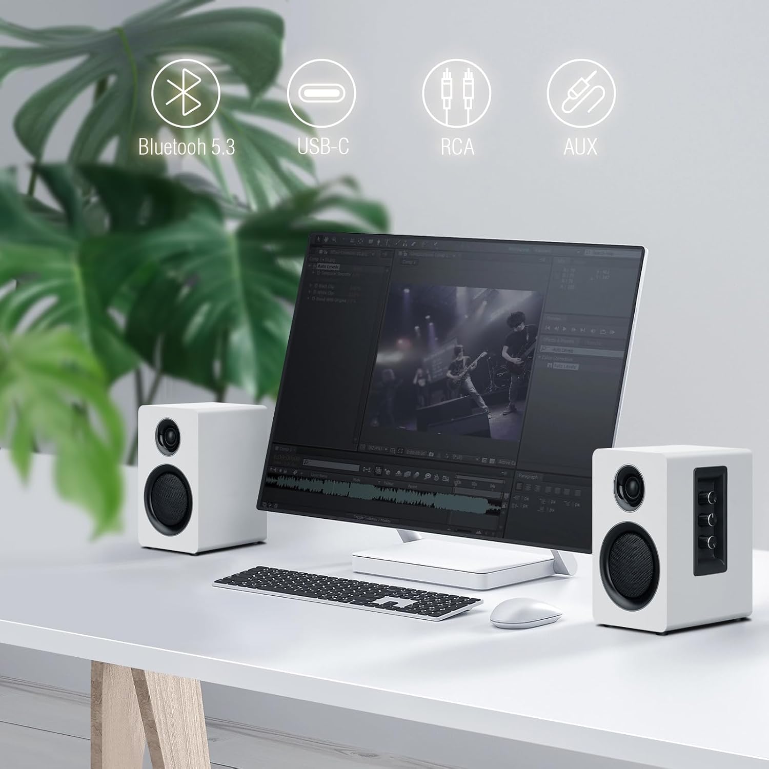 PARLANTES DE COMPUTADORA ZQMMSPK BLUETOOTH 5.3 USB-C AUX RCA 3.5 PULGADAS BLANCO - 5