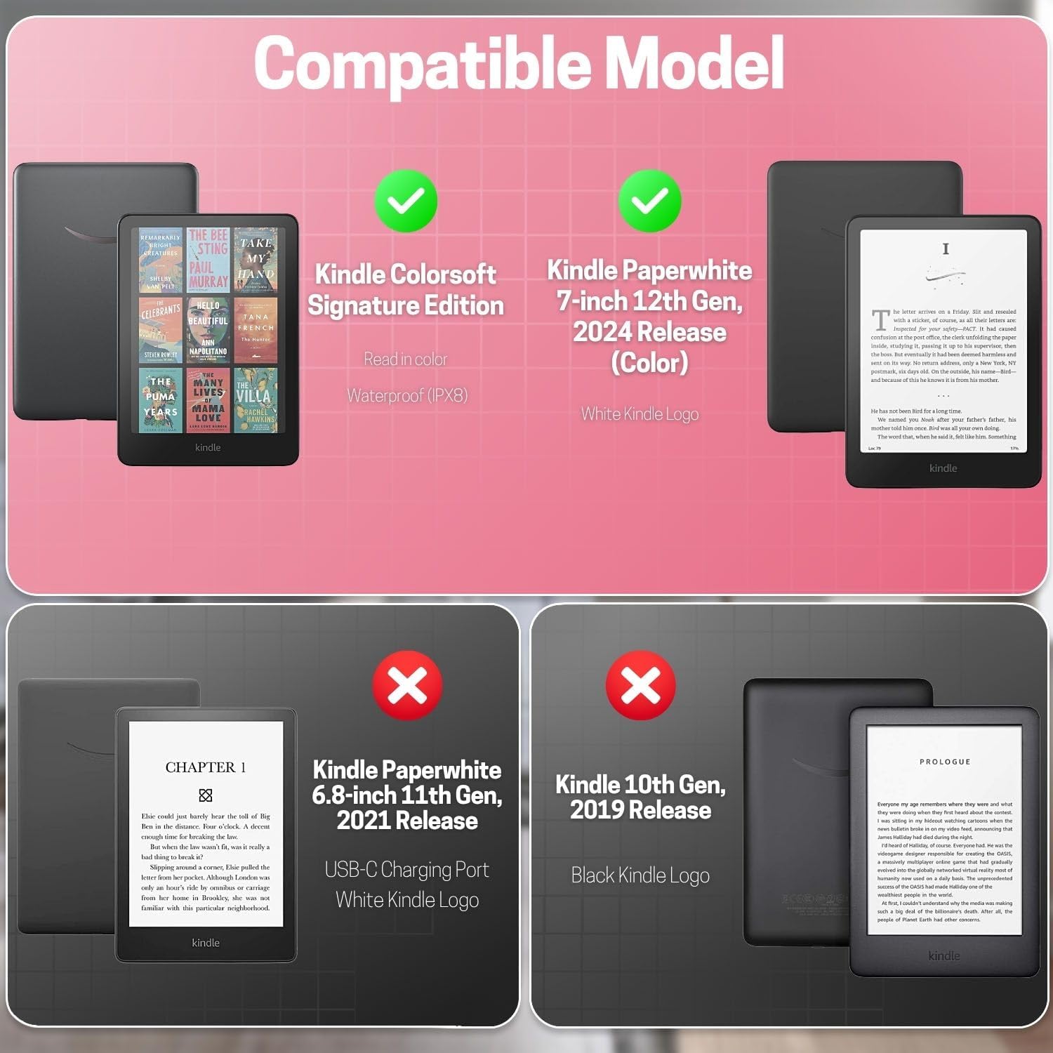 FUNDA PARA KINDLE PAPERWHITE TNP 12ª GENERACIÓN COLORSOFT 7 PULGADAS ROSA CLARO - 2