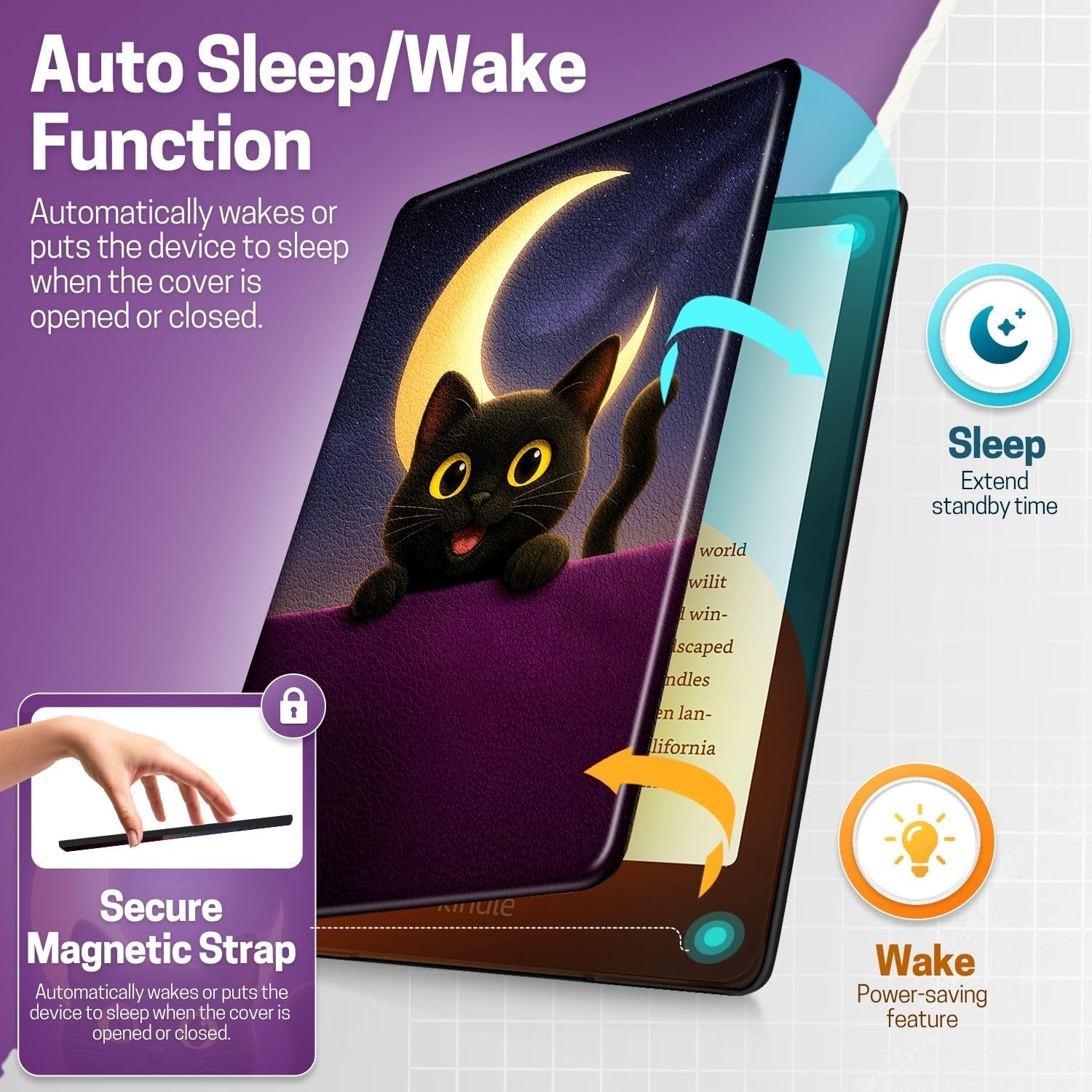FUNDA PARA KINDLE PAPERWHITE TNP 12ª GENERACIÓN COLORSOFT 7 PULGADAS GATO LUNA - 3