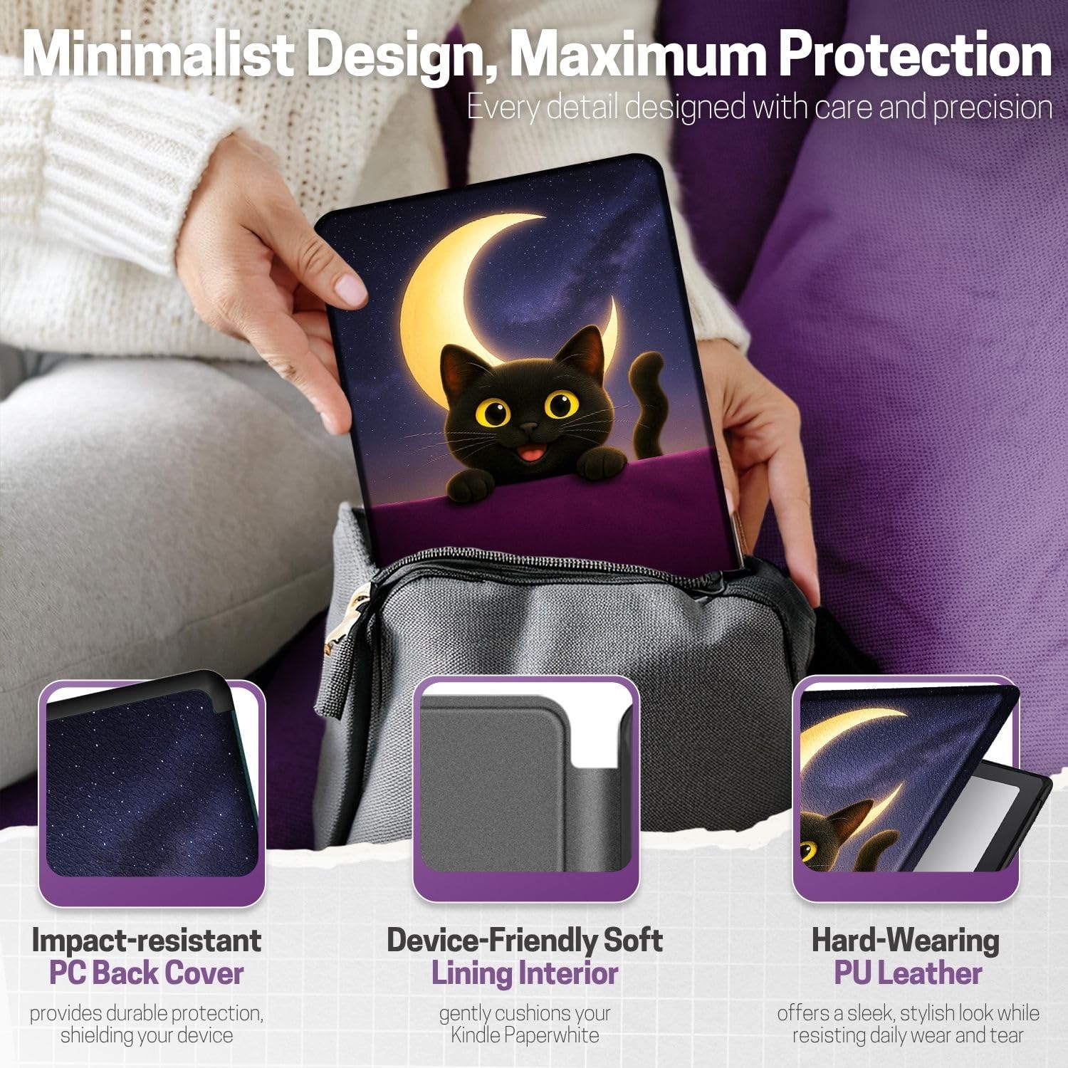 FUNDA PARA KINDLE PAPERWHITE TNP 12ª GENERACIÓN COLORSOFT 7 PULGADAS GATO LUNA - 5