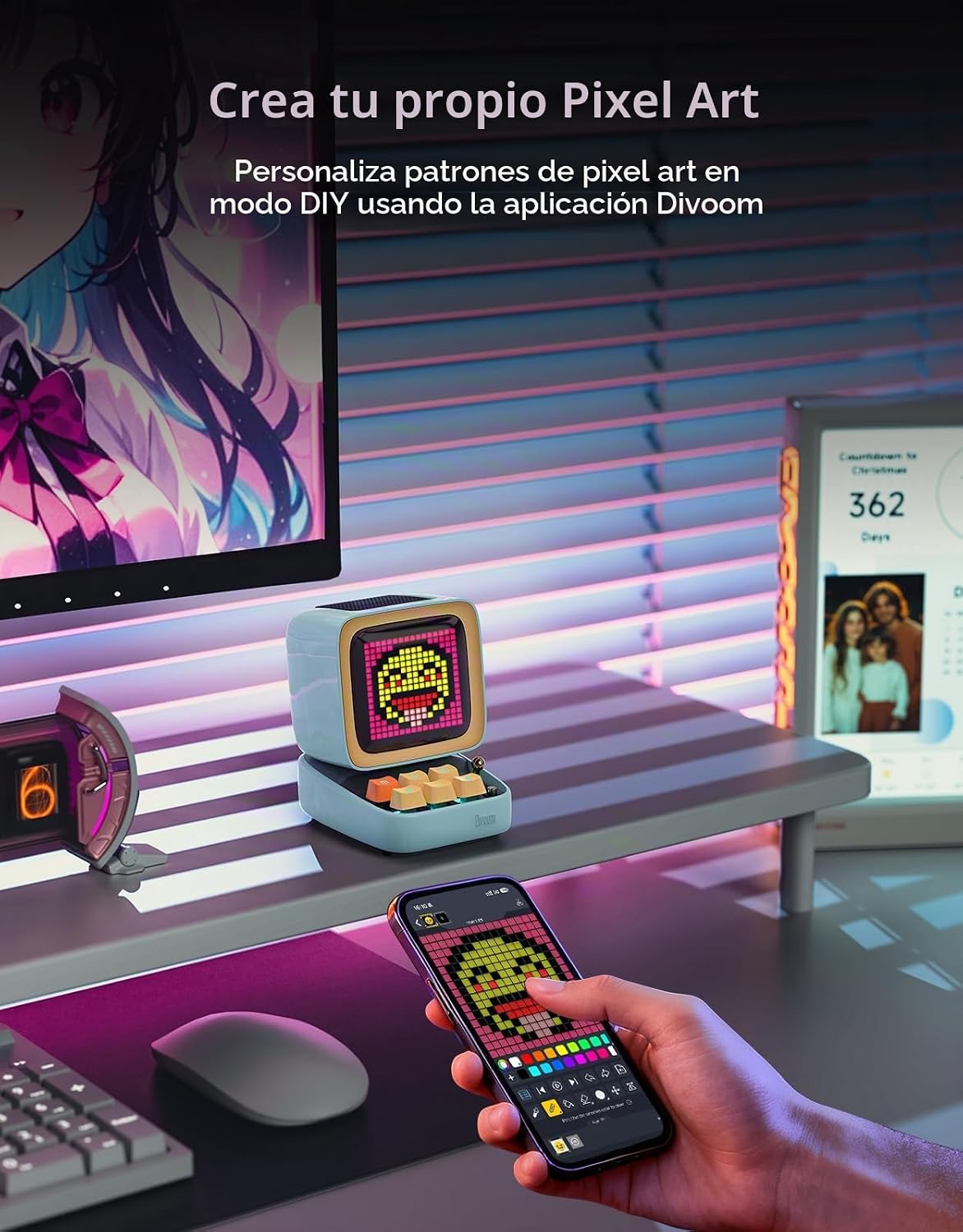PARLANTE PORTÁTIL DIVOOM DITOO RETRO PIXEL ART 15W BLUETOOTH AZUL - 3