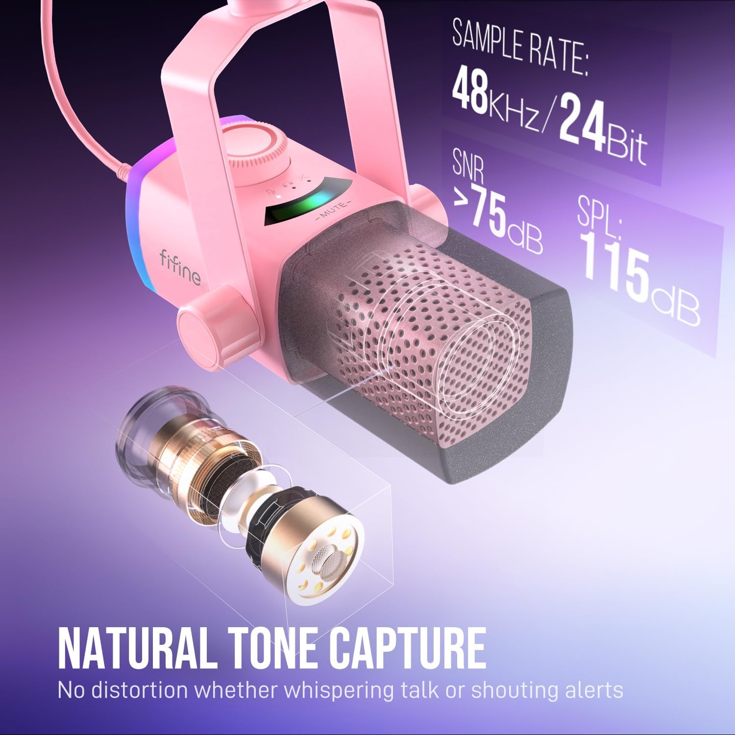 MICRÓFONO DINÁMICO FIFINE AM8PROTP CON CONEXIÓN XLR/USB Y RGB PARA GAMING - 2