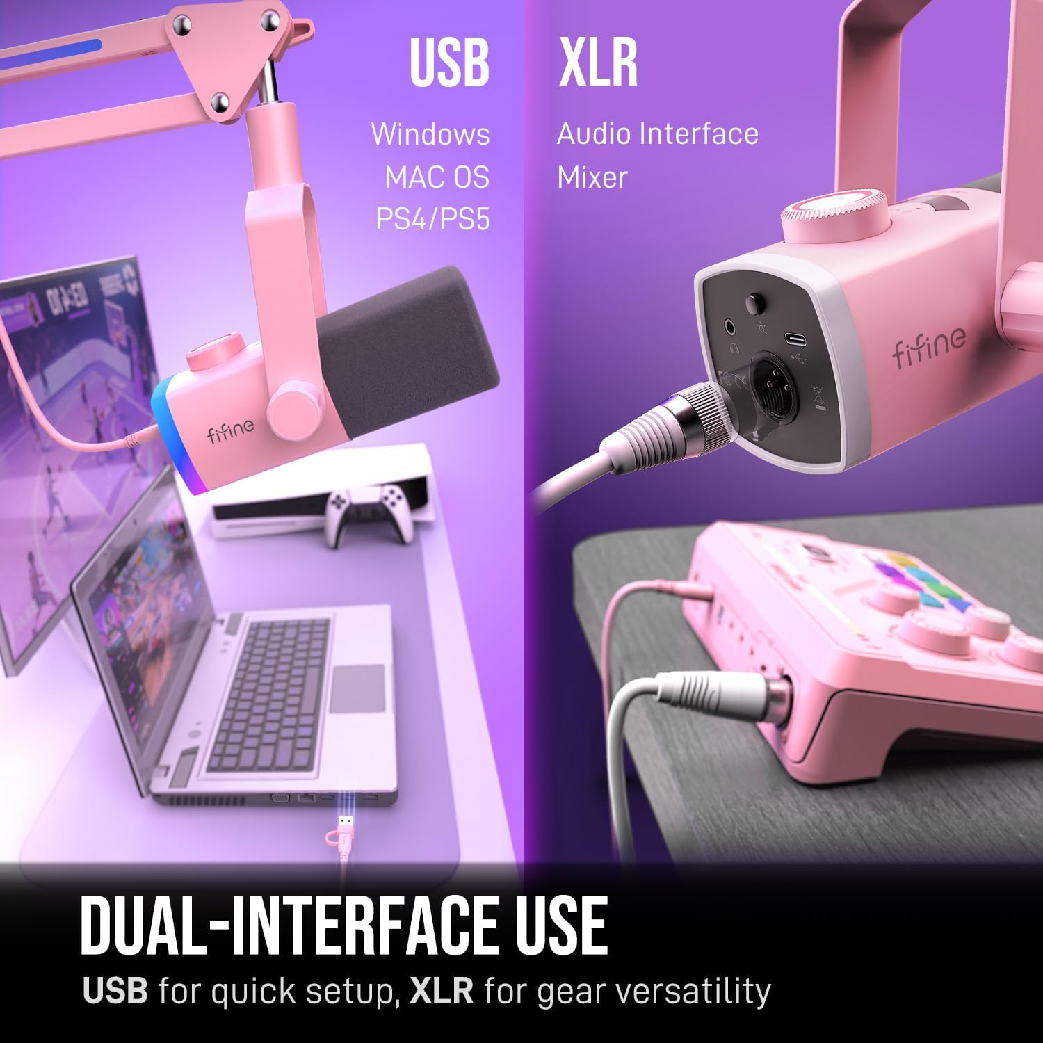 MICRÓFONO DINÁMICO FIFINE AM8PROTP CON CONEXIÓN XLR/USB Y RGB PARA GAMING - 3