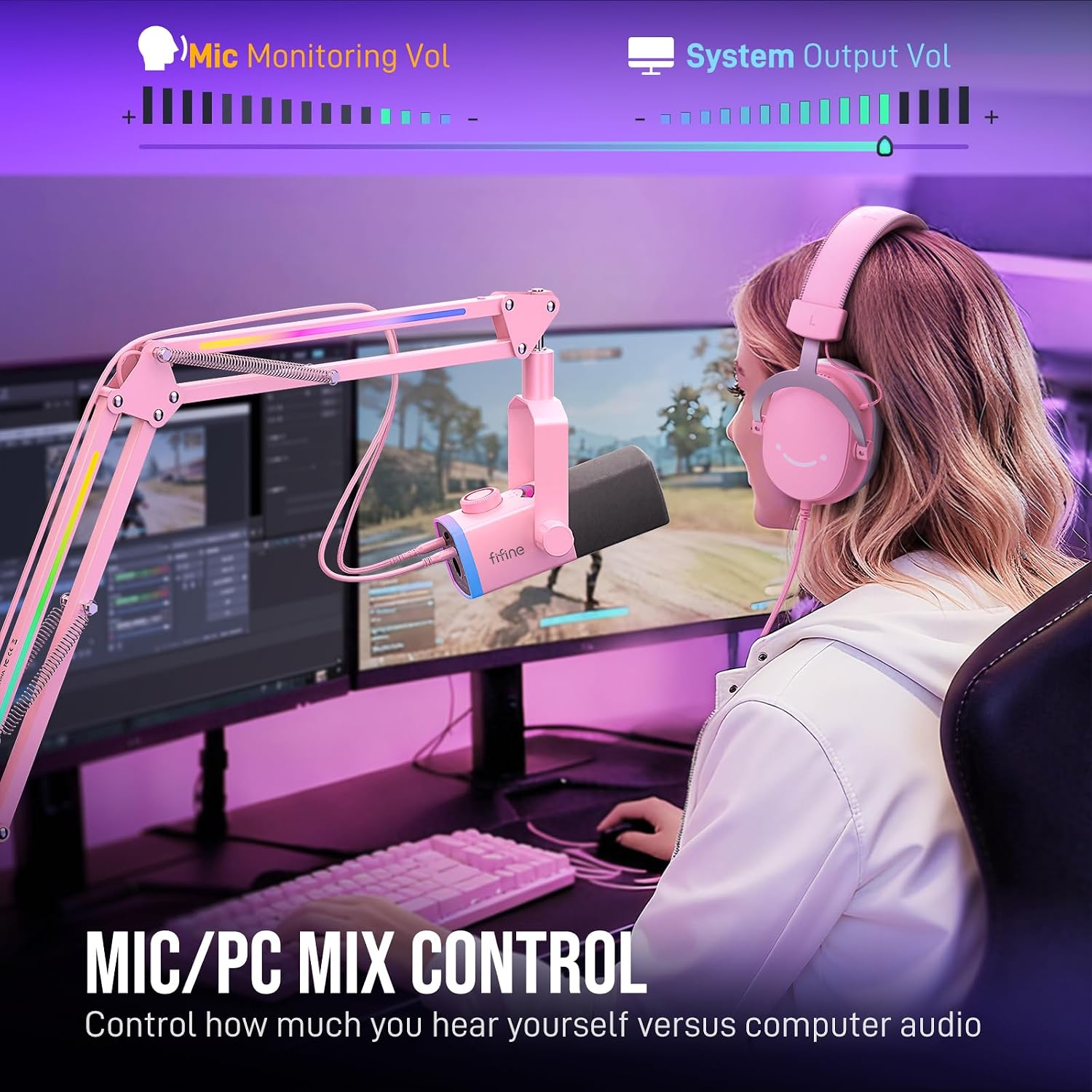 MICRÓFONO DINÁMICO FIFINE AM8PROTP CON CONEXIÓN XLR/USB Y RGB PARA GAMING - 5