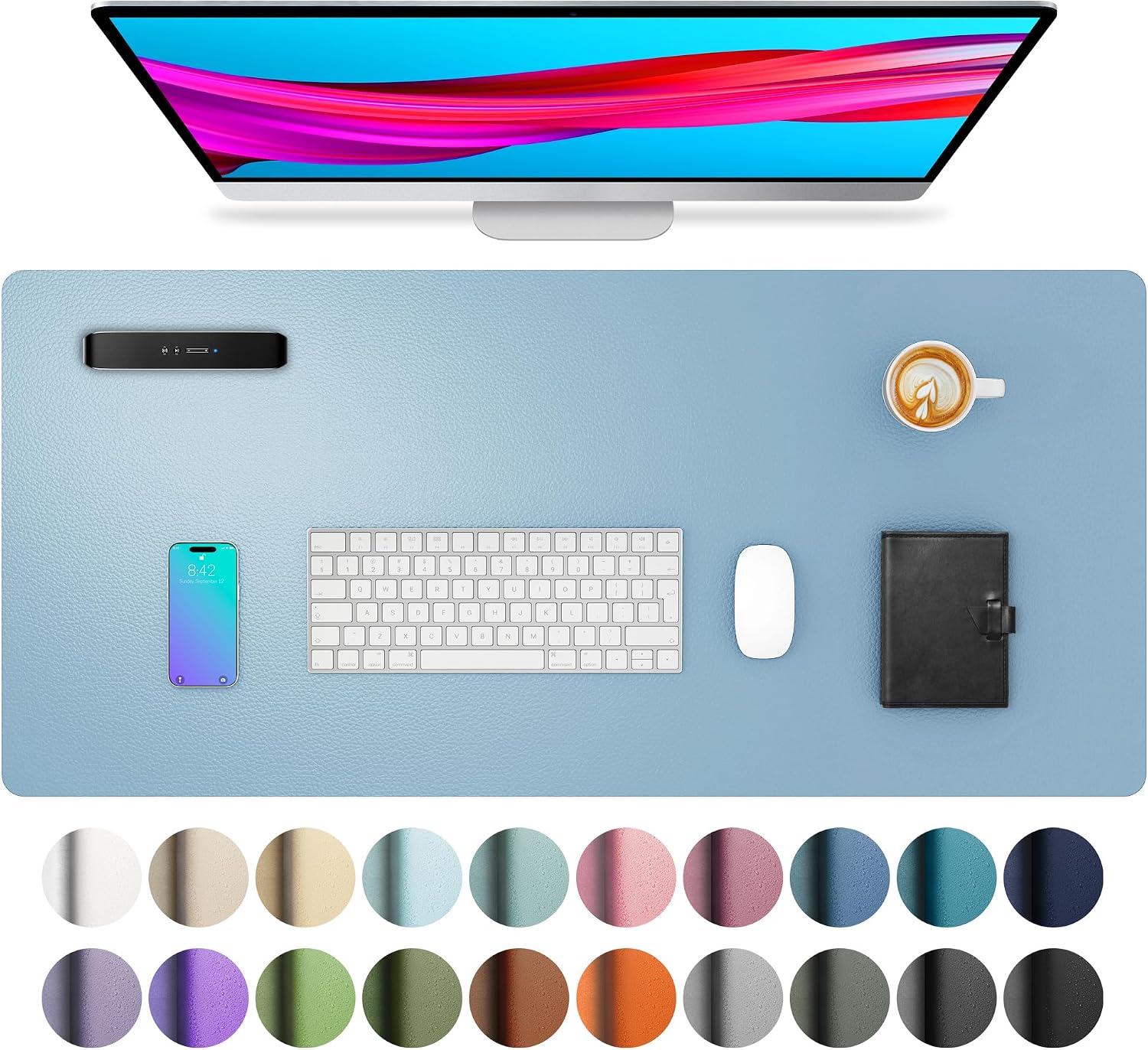MOUSE PAD AOTHIA FAUX LEATHER DESK MAT AZUL CIELO 60X35 CM - 1
