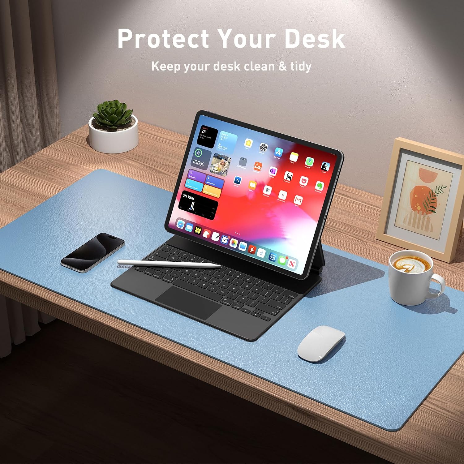 MOUSE PAD AOTHIA FAUX LEATHER DESK MAT AZUL CIELO 60X35 CM - 4