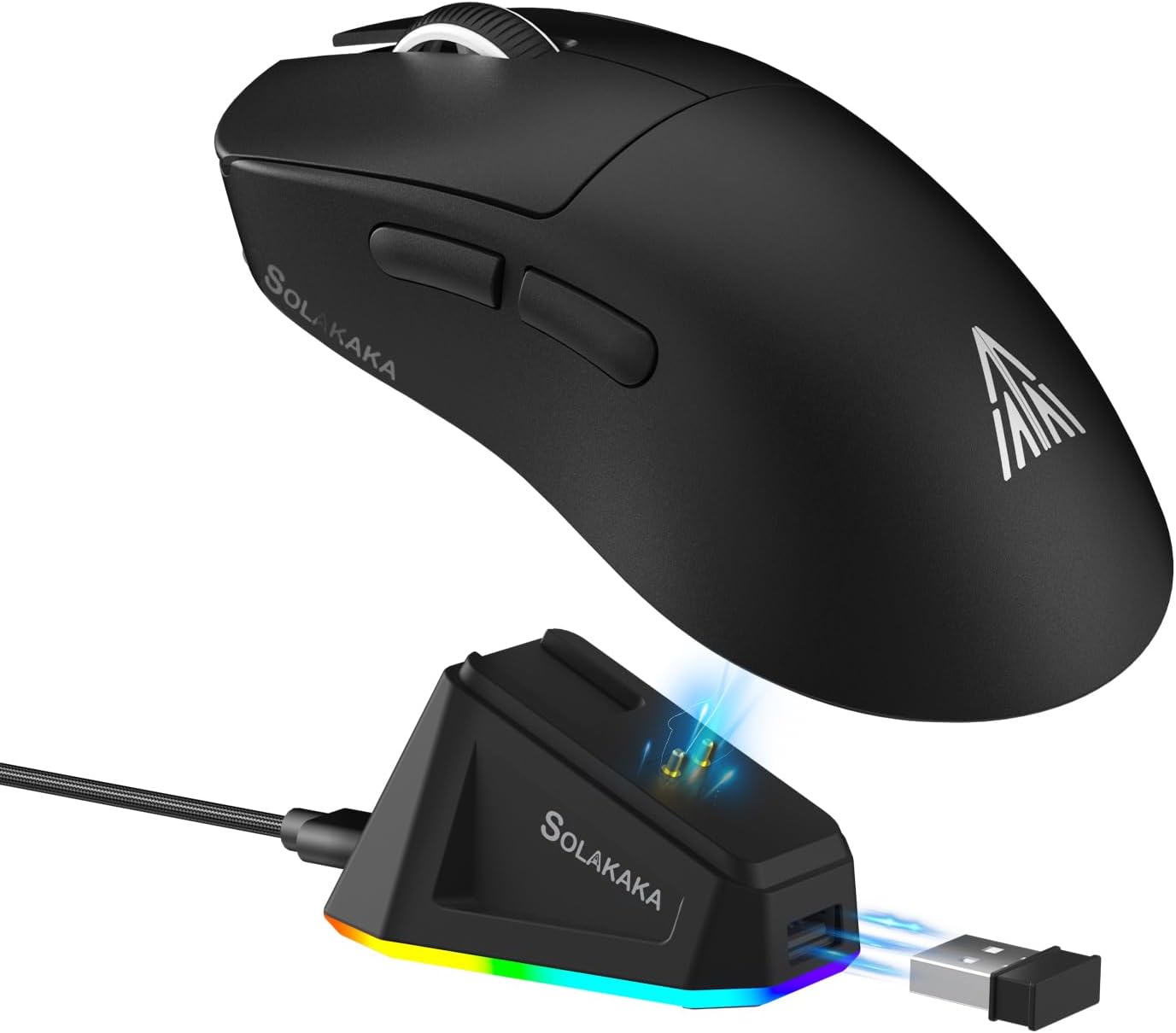 MOUSE GAMER SOLAKAKA SM822 INALÁMBRICO CON BASE DE CARGA, SENSOR PAW3311, HASTA 24,000 DPI, 62G, 5 BOTONES PROGRAMABLES, NEGRO - 1