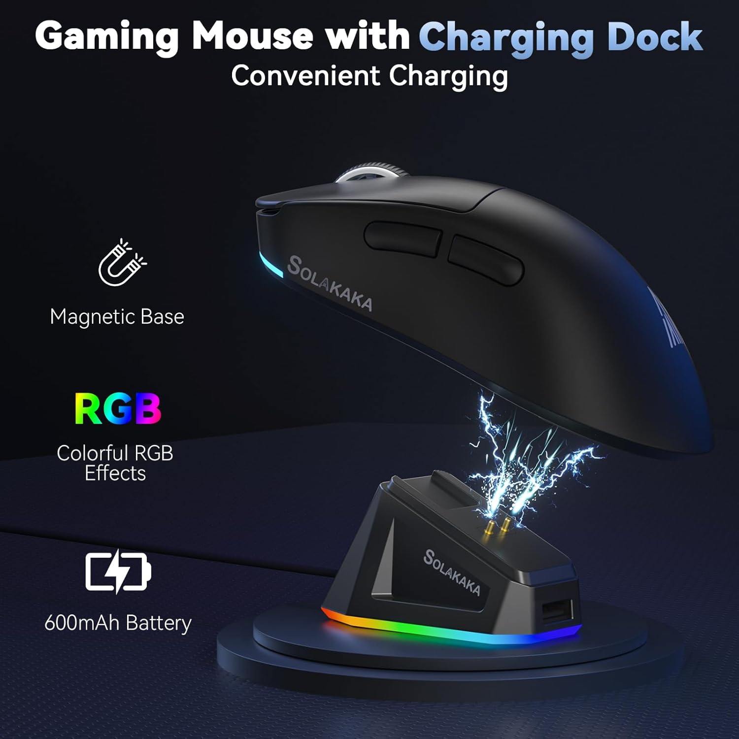 MOUSE GAMER SOLAKAKA SM822 INALÁMBRICO CON BASE DE CARGA, SENSOR PAW3311, HASTA 24,000 DPI, 62G, 5 BOTONES PROGRAMABLES, NEGRO - 4