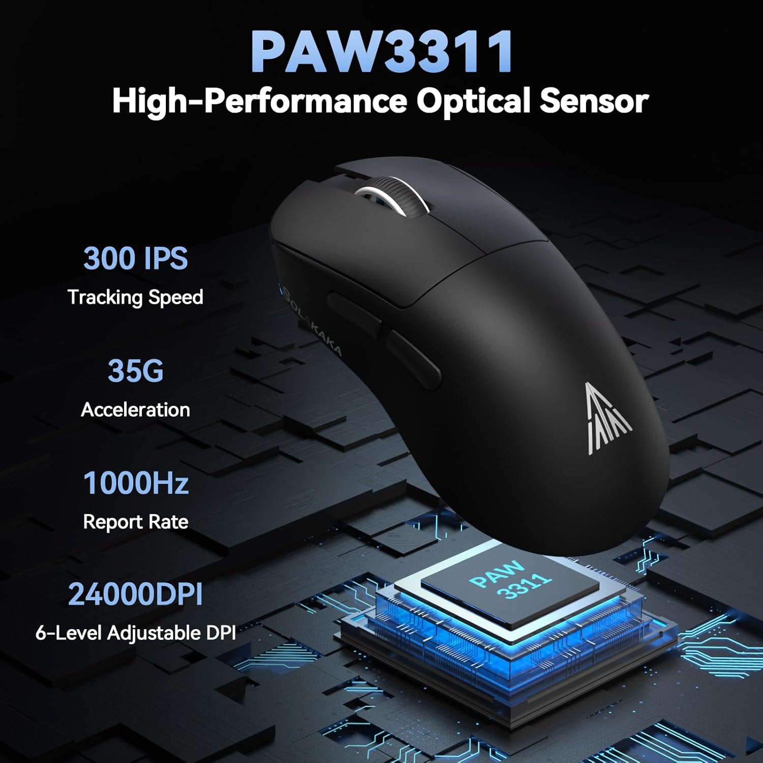 MOUSE GAMER SOLAKAKA SM822 INALÁMBRICO CON BASE DE CARGA, SENSOR PAW3311, HASTA 24,000 DPI, 62G, 5 BOTONES PROGRAMABLES, NEGRO - 5