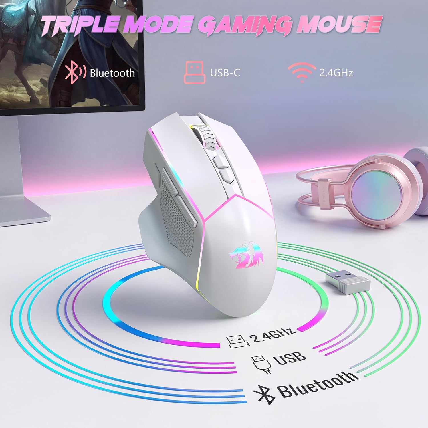 MOUSE GAMER REDRAGON M814W INALÁMBRICO TRI-MODE 24000 DPI RGB - 2