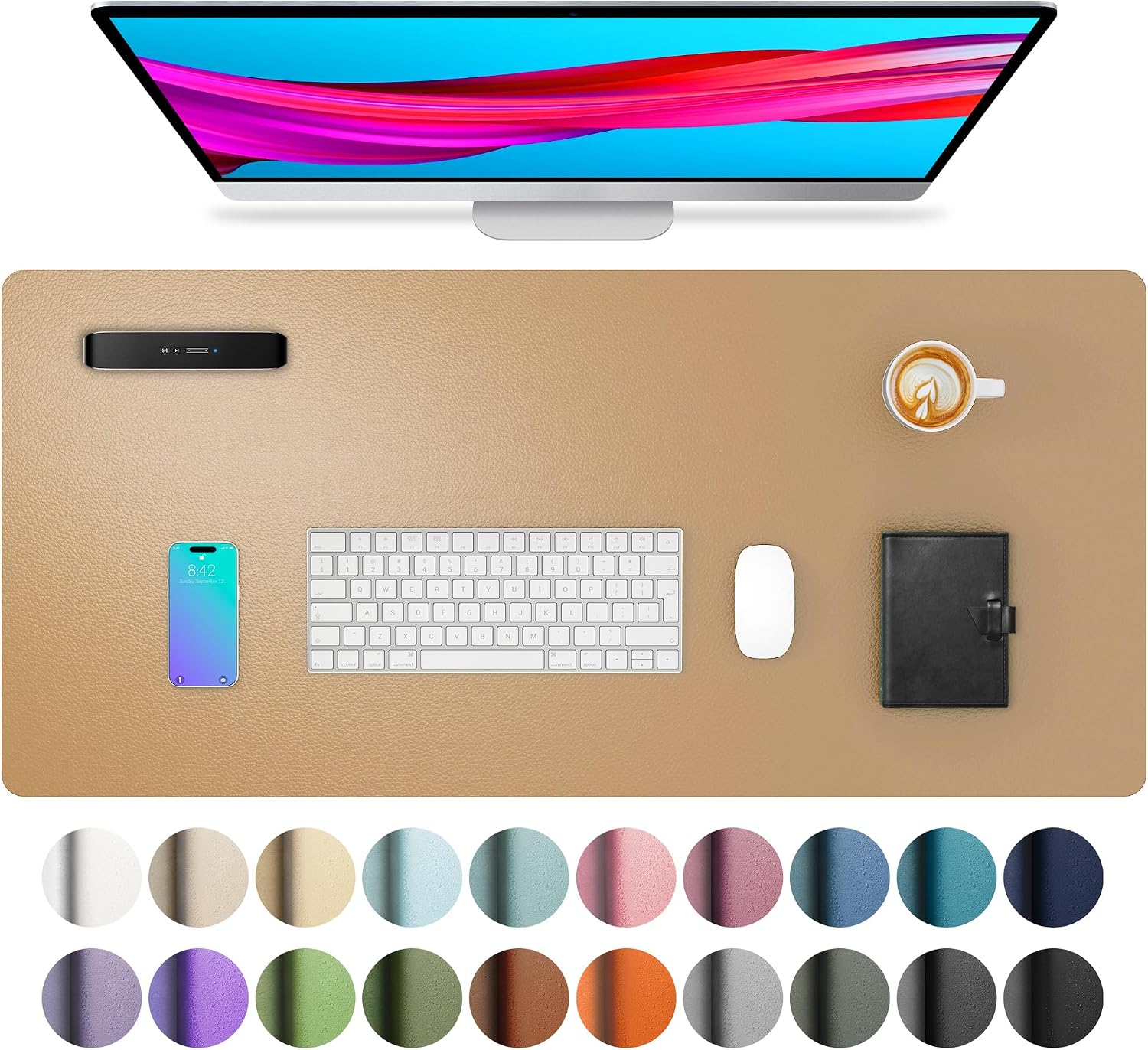 MOUSE PAD AOTHIA FAUX LEATHER DESK MAT IMPERMEABLE CAQUI 60 X 35 CM - 1