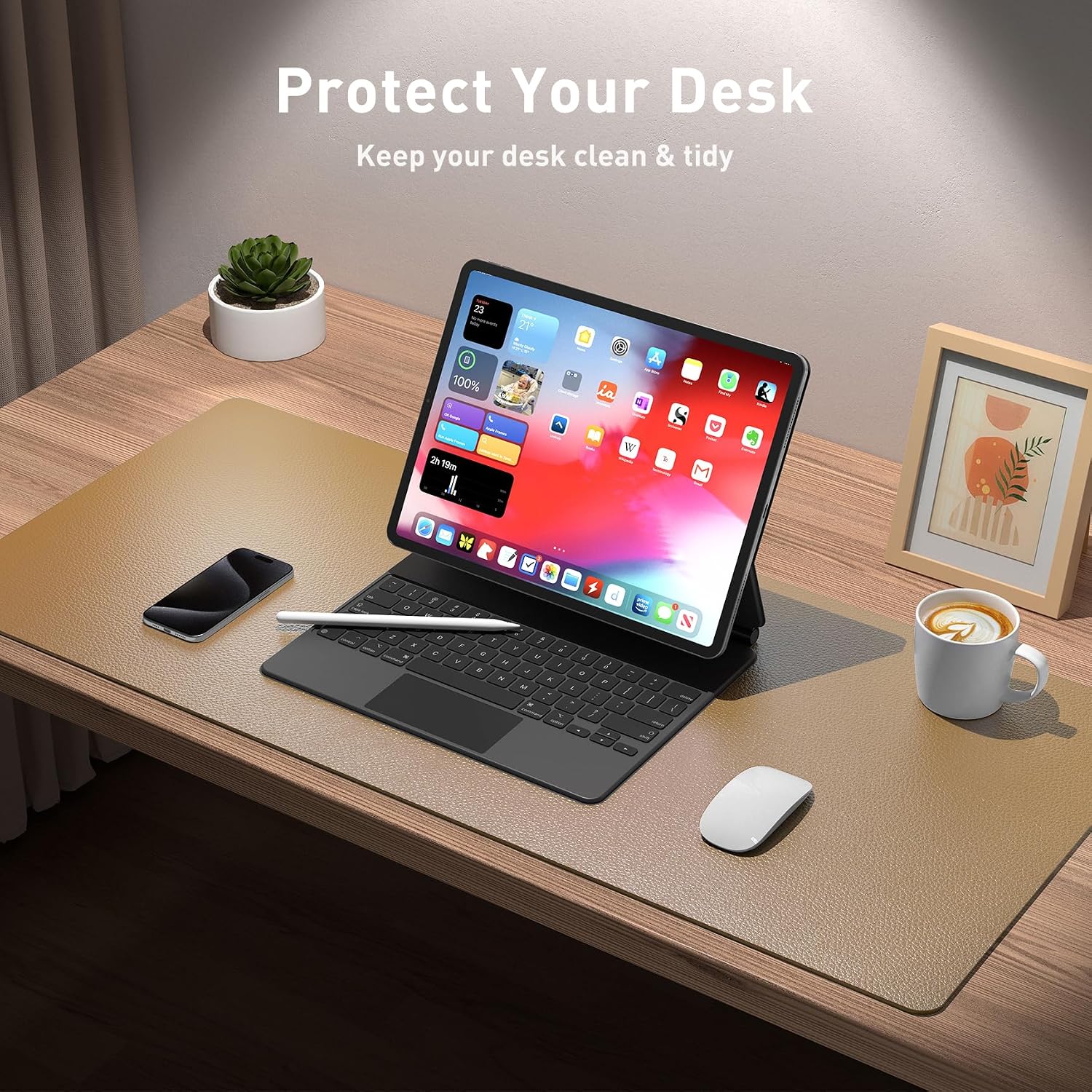 MOUSE PAD AOTHIA FAUX LEATHER DESK MAT IMPERMEABLE CAQUI 60 X 35 CM - 3