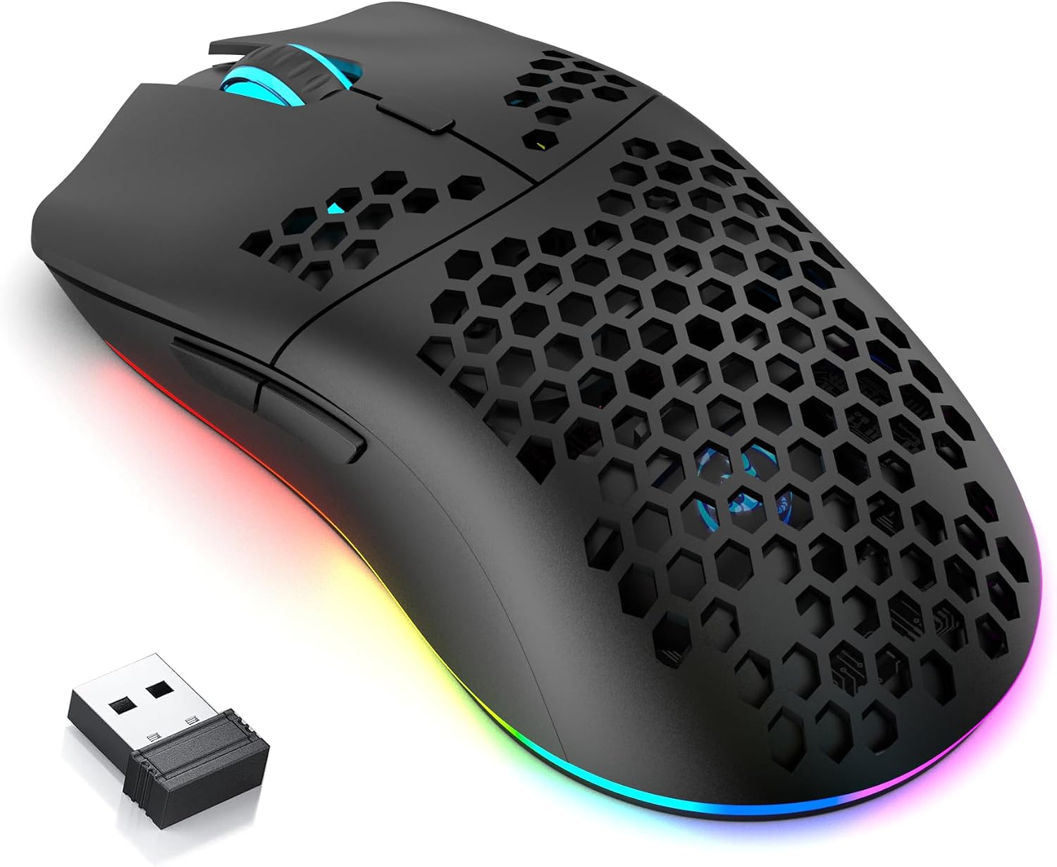 MOUSE GAMER FREEWOLF HXSJ T66 TRI-MODE SUPERLIGERO HONEYCOMB NEGRO - 1