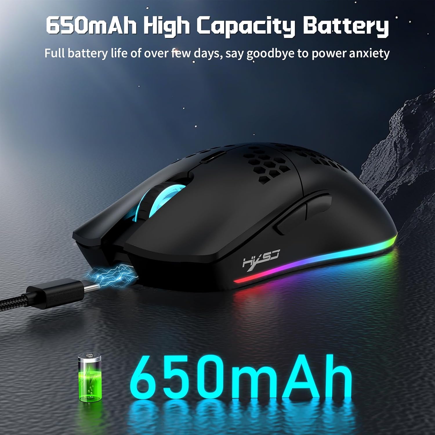 MOUSE GAMER FREEWOLF HXSJ T66 TRI-MODE SUPERLIGERO HONEYCOMB NEGRO - 3