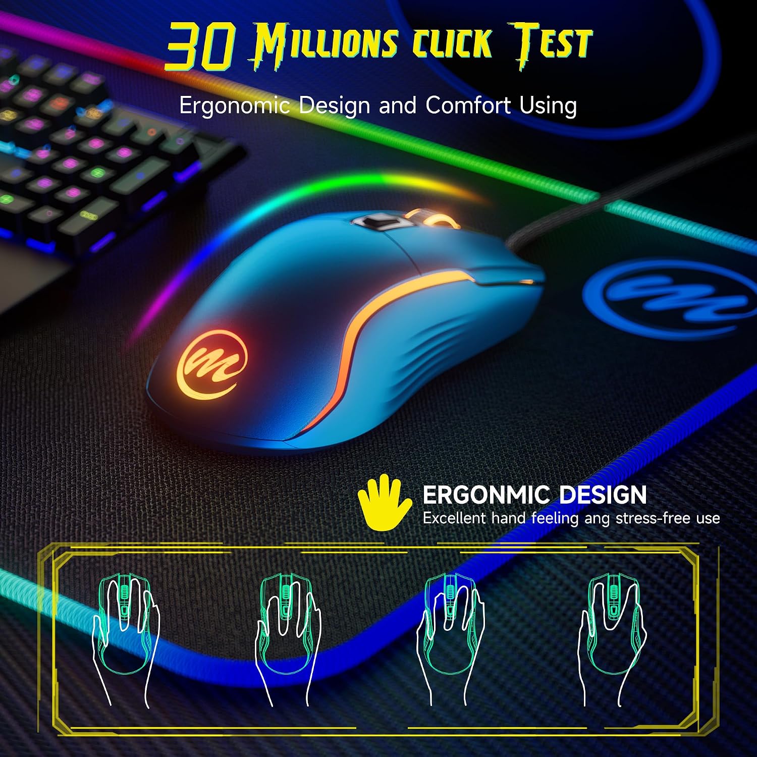 MOUSE GAMER MEMZUOIX CON CABLE RGB 6 DPI AJUSTABLES HASTA 12800 AZUL - 5