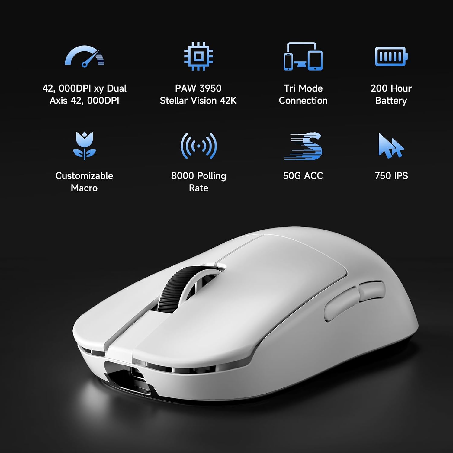 MOUSE GAMER MCHOSE L7 ULTRA+ WIRELESS ERGONÓMICO LIVIANO 48G - 5