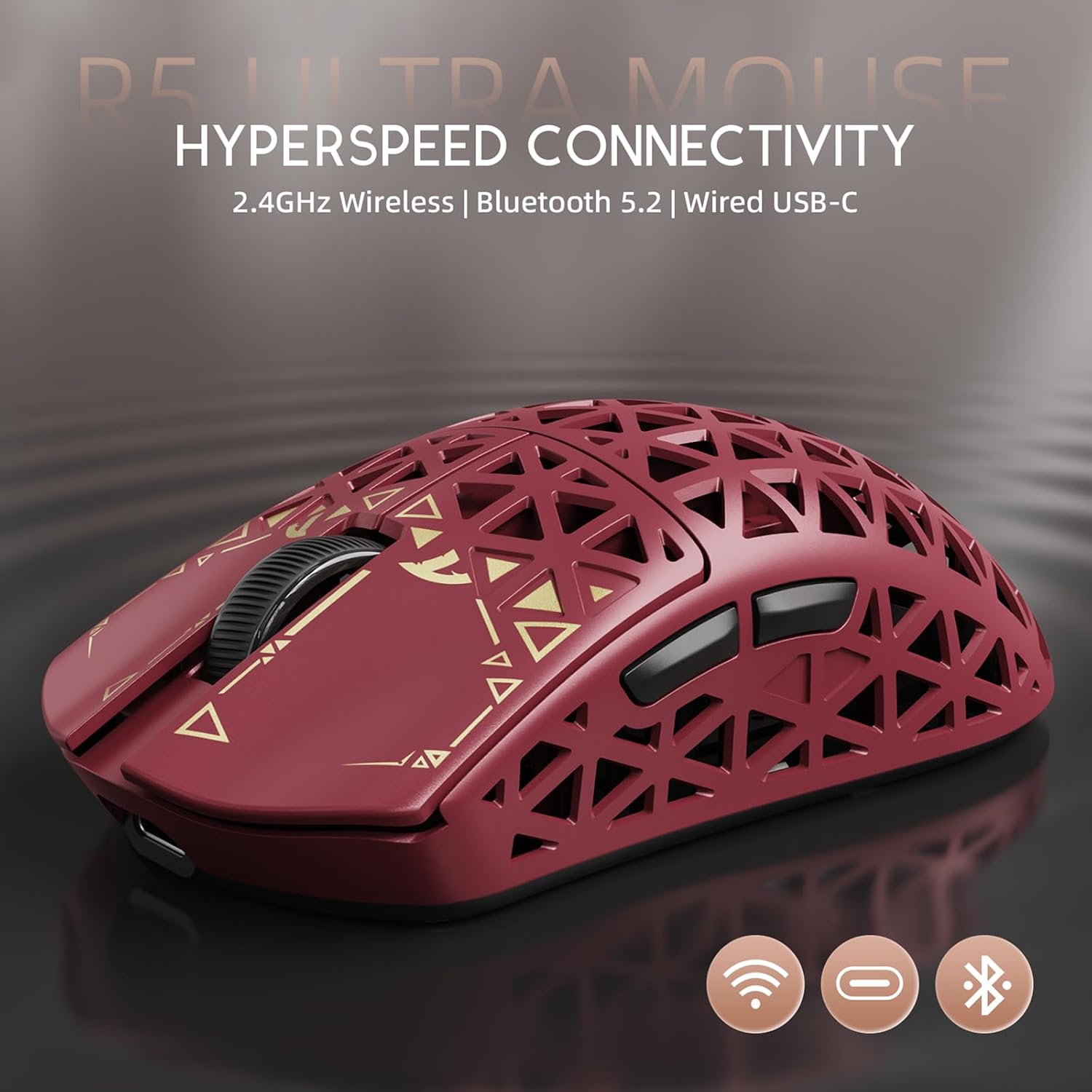 MOUSE GAMER ATTACK SHARK R5 ULTRA 8K FIBRA DE CARBONO INALÁMBRICO ROJO - 3