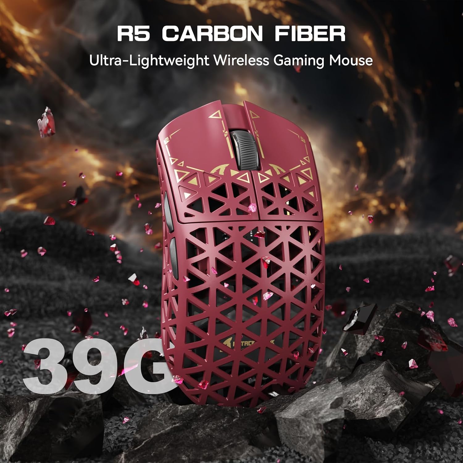 MOUSE GAMER ATTACK SHARK R5 ULTRA 8K FIBRA DE CARBONO INALÁMBRICO ROJO - 4