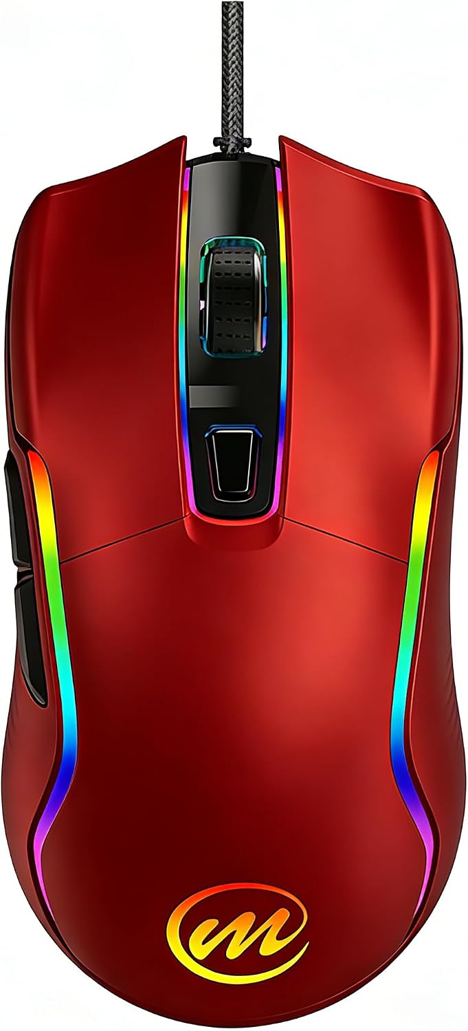 MOUSE GAMER MEMZUOIX CON CABLE RGB 6 DPI AJUSTABLES HASTA 12800 6 BOTONES ROJO - 1