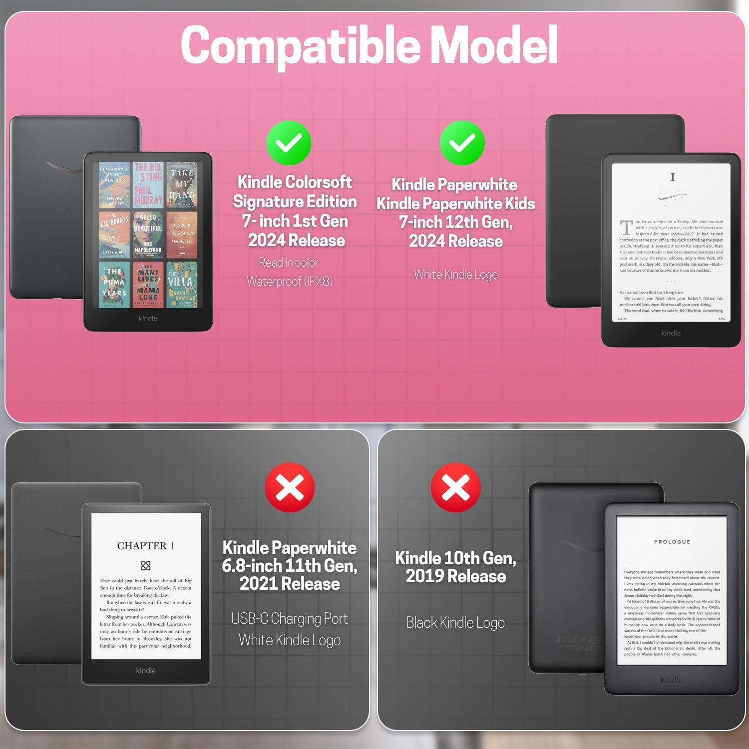 ESTUCHE TNP PARA KINDLE PAPERWHITE 12TH GEN 7 PULGADAS ROSADO FLAMENCO - 2