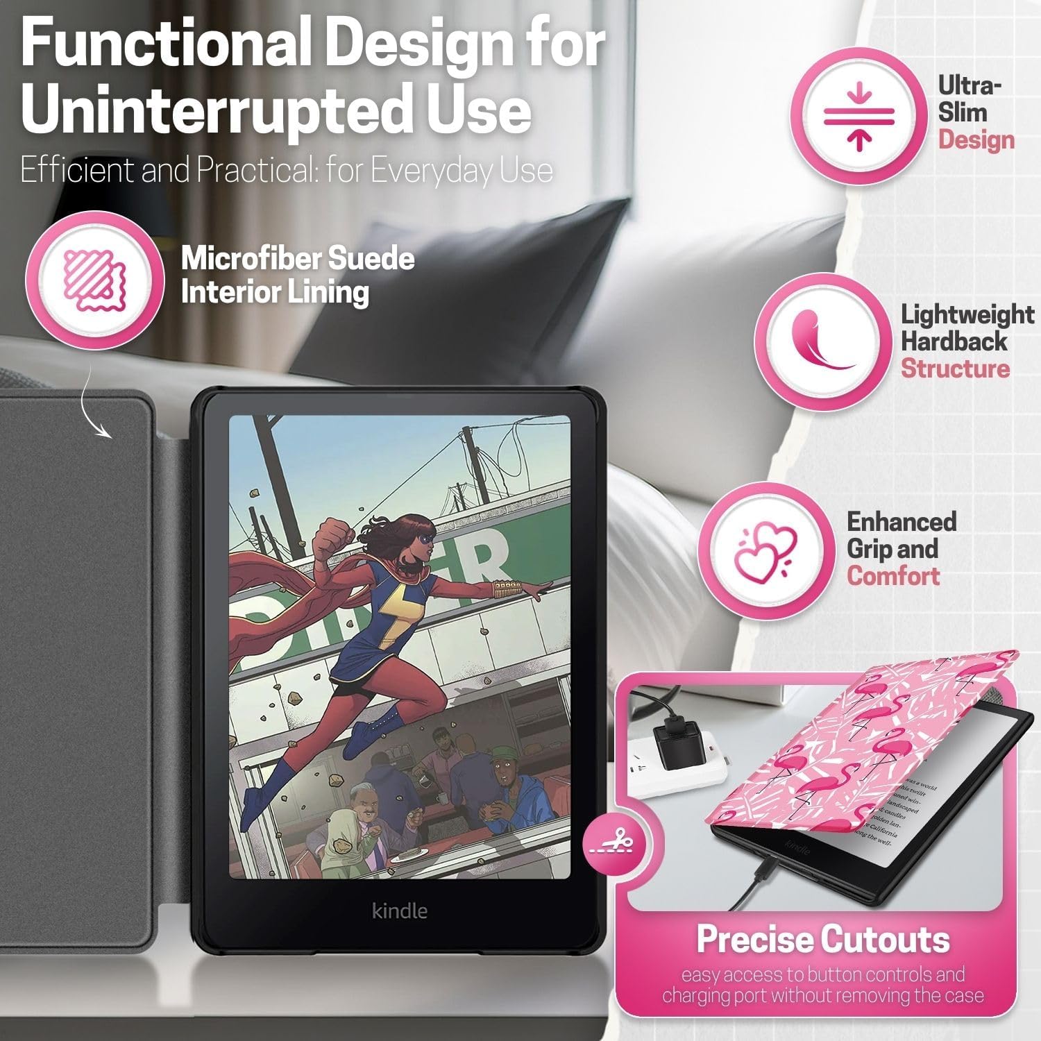 ESTUCHE TNP PARA KINDLE PAPERWHITE 12TH GEN 7 PULGADAS ROSADO FLAMENCO - 4