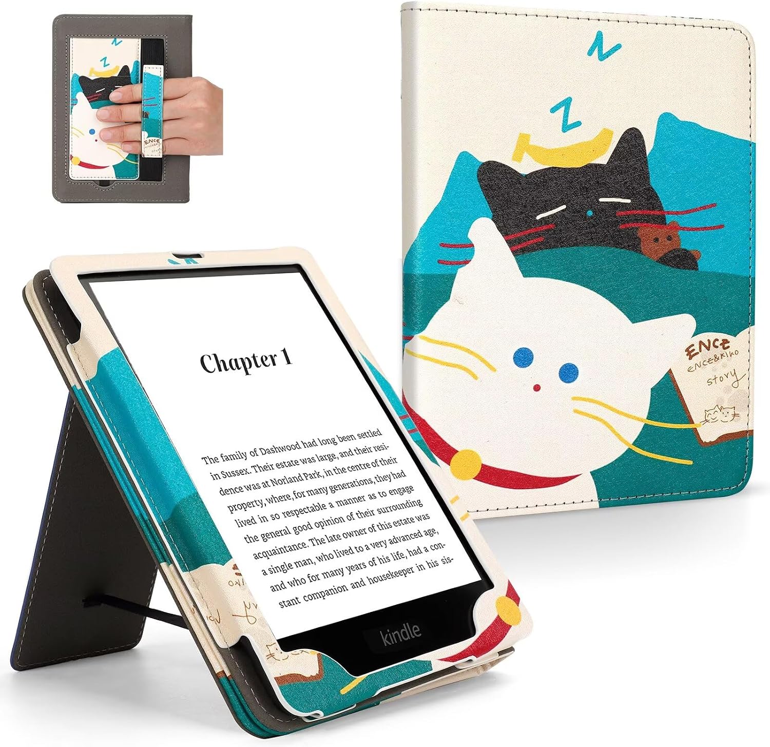 FUNDA PARA KINDLE PAPERWHITE 6' MONSDIRECT GATO BLANCO NEGRO - 1