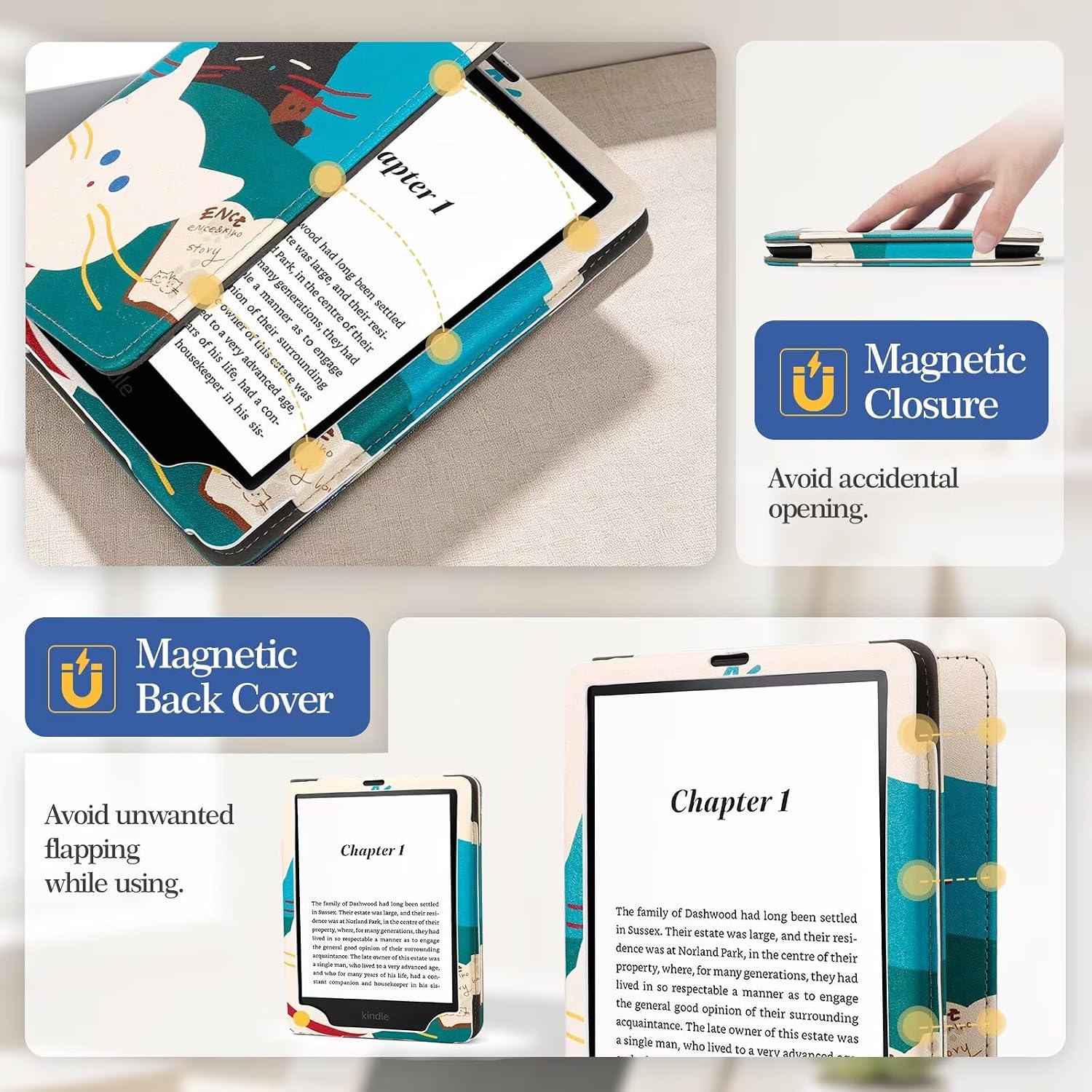 FUNDA PARA KINDLE PAPERWHITE 6' MONSDIRECT GATO BLANCO NEGRO - 5