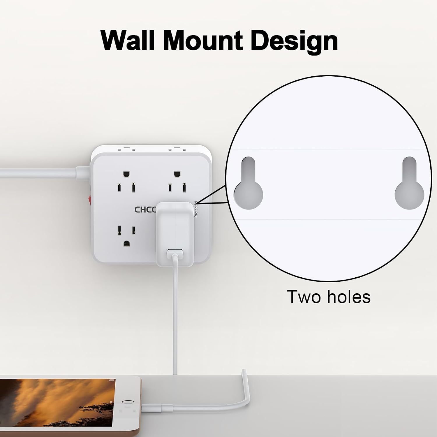REGLETA CON PROTECTOR DE SOBRETENSIÓN CHCORE 10 PIES 8 TOMAS 4 PUERTOS USB BLANCA - 5