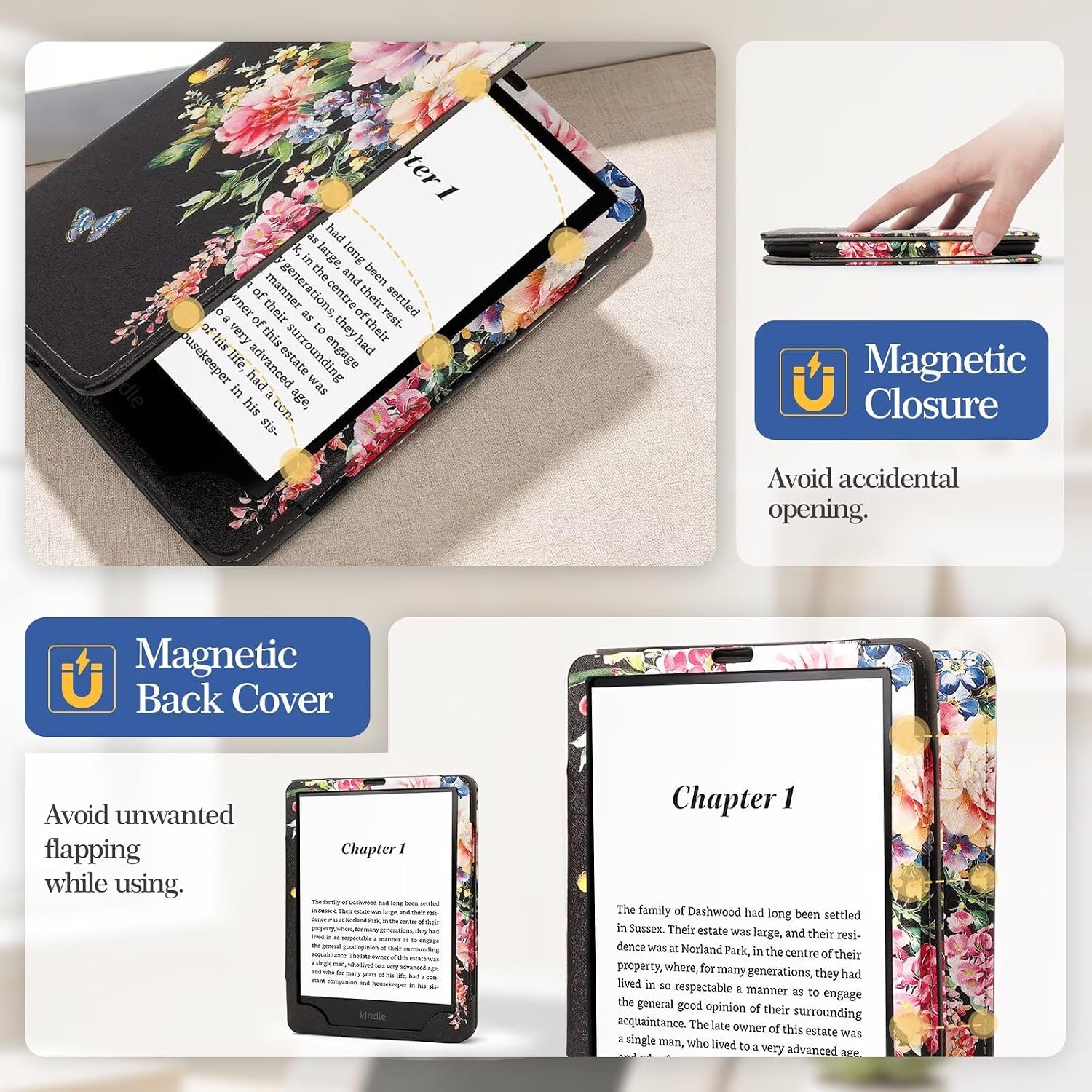 FUNDA PARA KINDLE PAPERWHITE 6' MONSDIRECT BLACK PEONY - 5