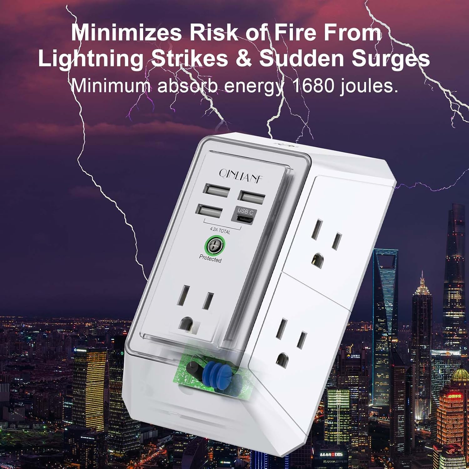 EXTENSIÓN ELÉCTRICA QINLIANF 5 TOMAS CON 4 PUERTOS USB Y PROTECTOR DE SOBRETENSIÓN - 5