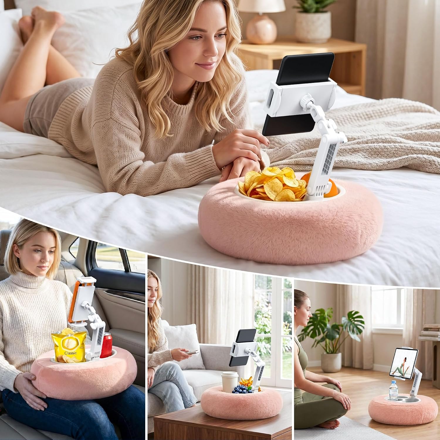 SOPORTE PARA TABLET Y KINDLE HOMEMOUNT CON BANDEJA PARA SNACKS ROSA - 5